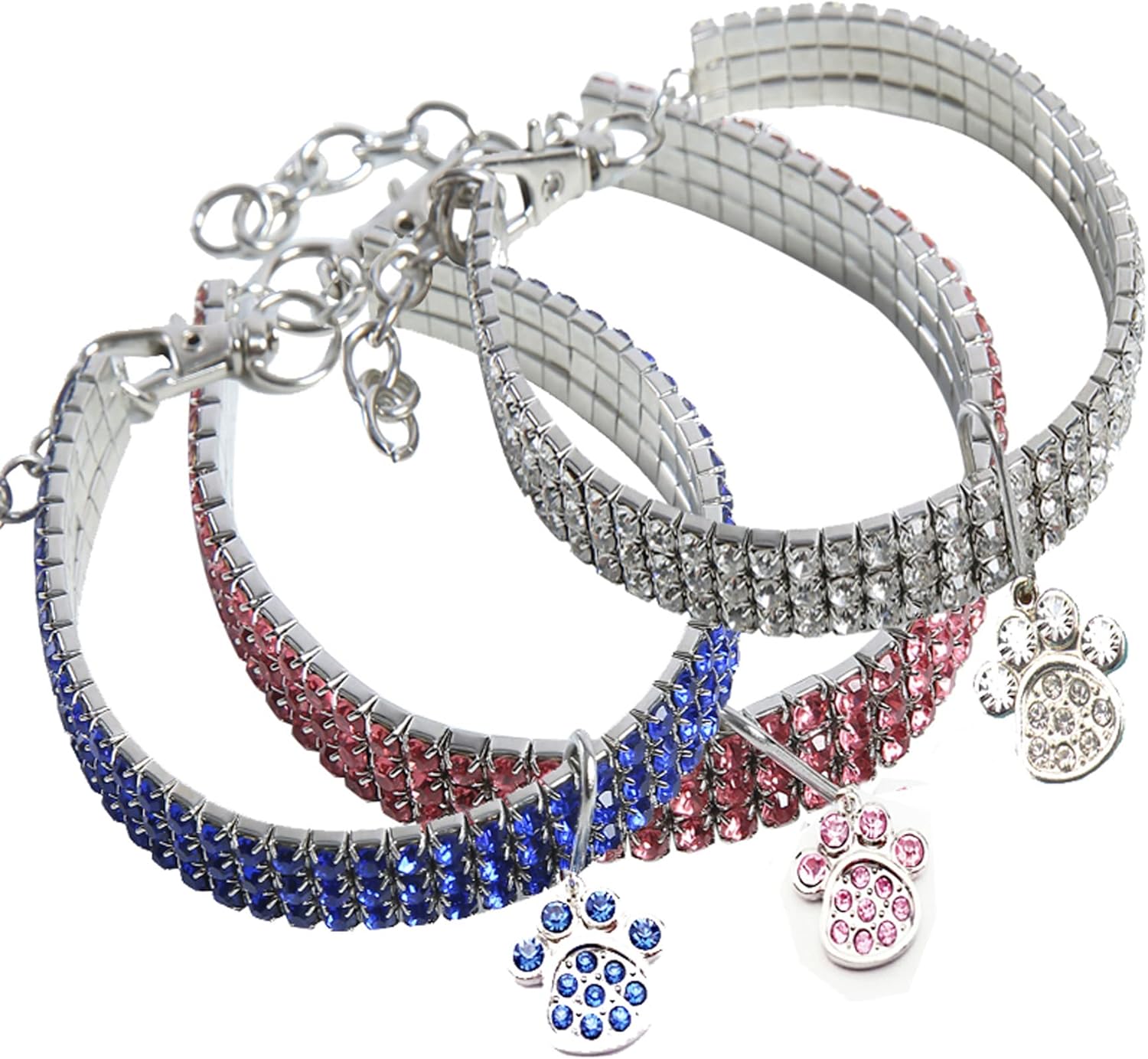 Collar para mascotas con diamantes de imitación, collar de 3 filas de diamantes de cristal brillantes para perro, collar de boda con diamantes de
