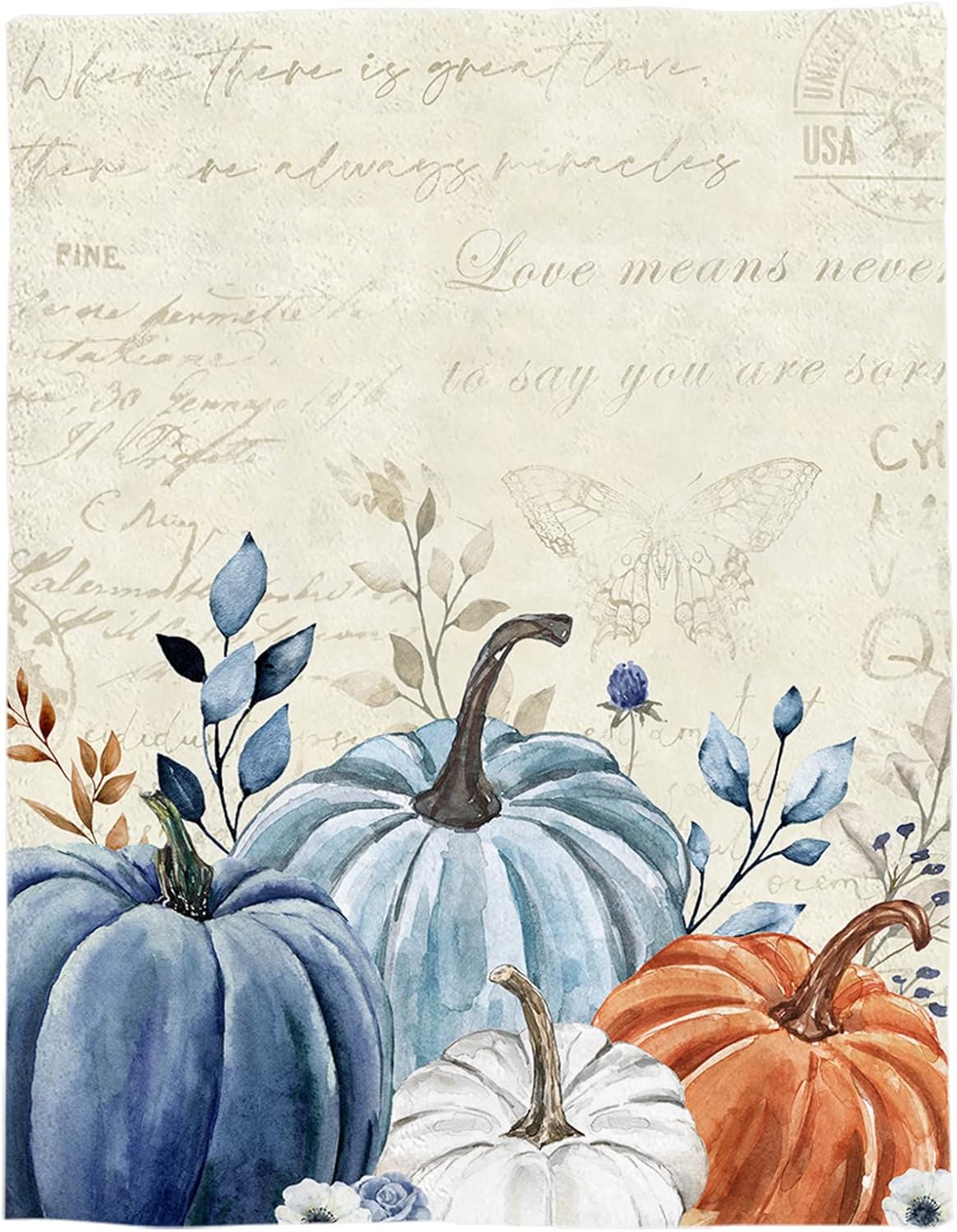 Manta de calabaza de otoño, manta de franela de Acción de Gracias, acogedora manta suave y cálida, manta de decoración de otoño vintage para sofá,