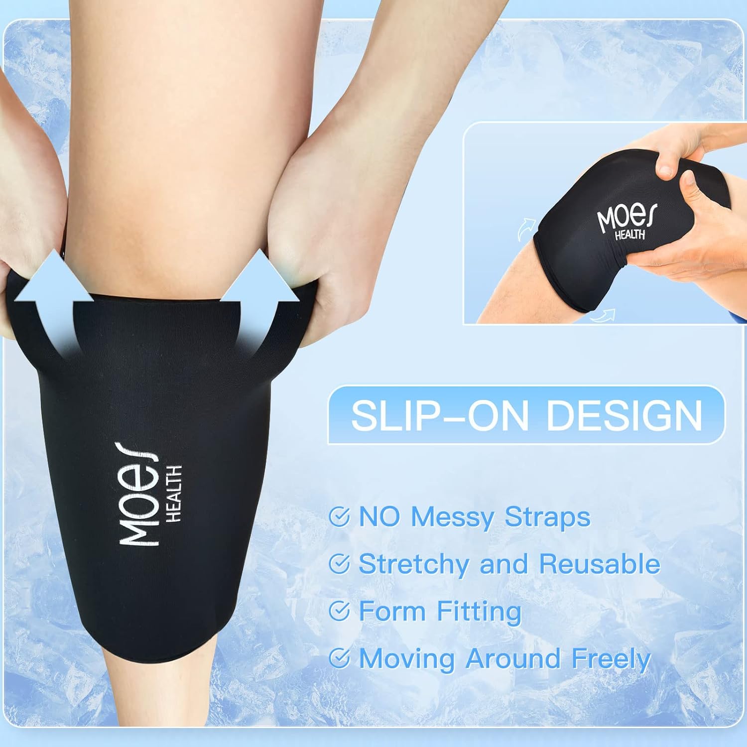 MOES Paquete de hielo para codo y rodilla, manga fría de gel reutilizable para rodilla, codo, tobillo, pantorrilla, envoltura fría flexible para
