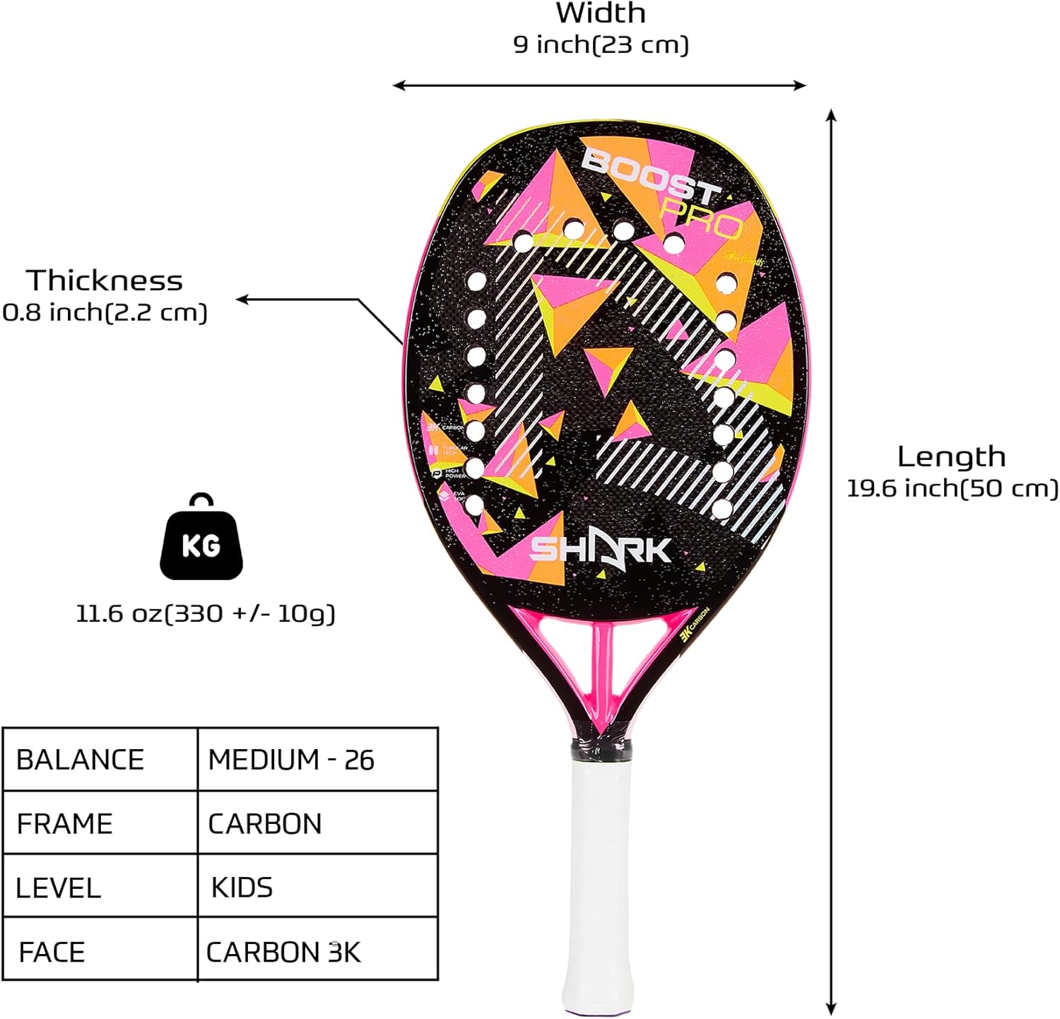 Shark Boost  Raqueta profesional de tenis de playa  Fibra de carbono 3K  Firma Sofia Cimatti  Potente, precisa y mejora el giro