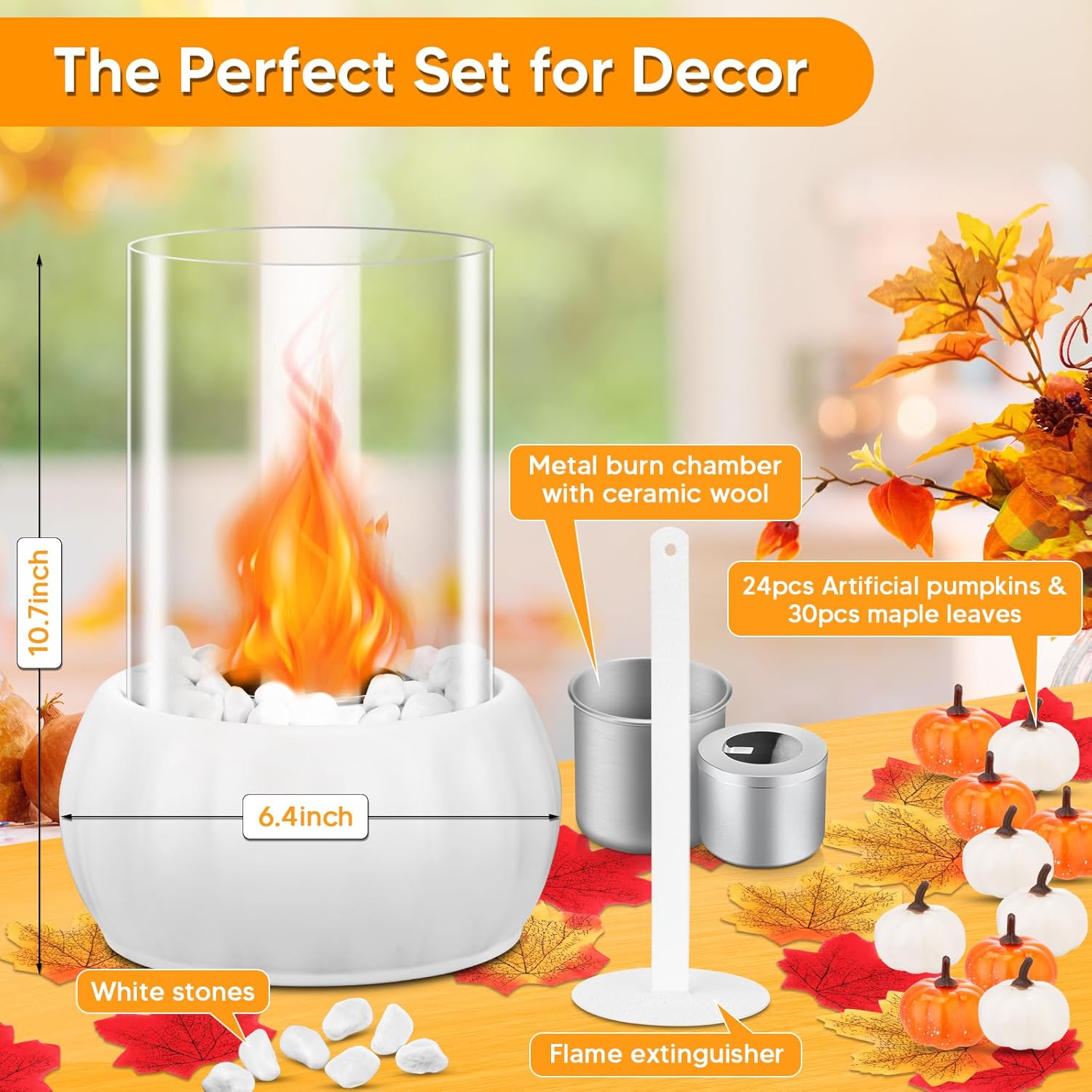 Fogata de mesa para Acción de Gracias, decoración de otoño, Navidad, cuenco portátil de etanol, mini chimenea de mesa para patio, balcón, sala de