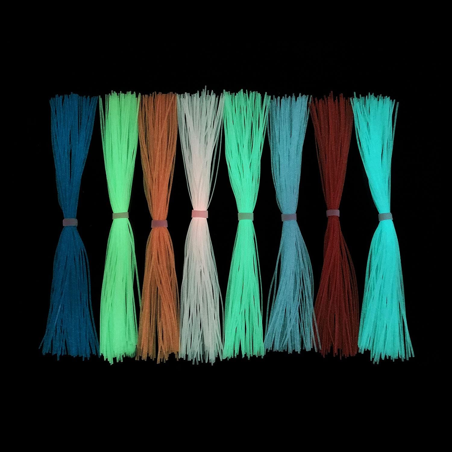 16 paquetes que brillan en la oscuridad luminosos 8 colores faldas de silicona piernas DIY cebo giratorio calamar hilo de goma materiales para atar