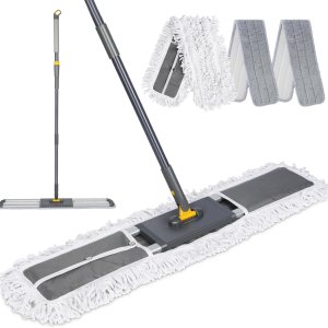 Masthome Trapeador de polvo comercial de 32 pulgadas, trapeador plano ajustable de 60 pulgadas con mango largo, trapeador industrial con 1 algodón y Masthome Trapeador de polvo comercial de 32 pulgadas, trapeador plano ajustable de 60 pulgadas con mango largo, trapeador industrial con 1 algodón y