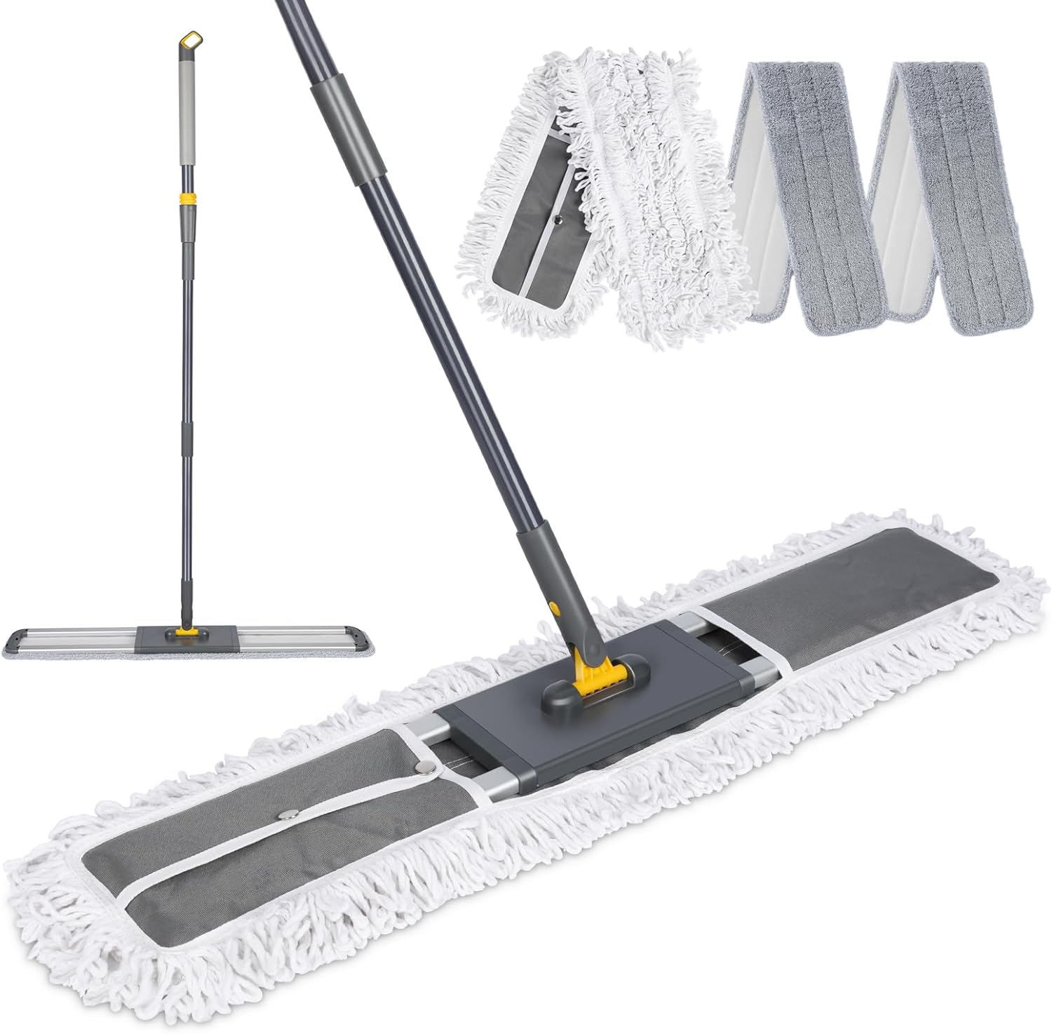 Masthome Trapeador de polvo comercial de 32 pulgadas, trapeador plano ajustable de 60 pulgadas con mango largo, trapeador industrial con 1 algodón y