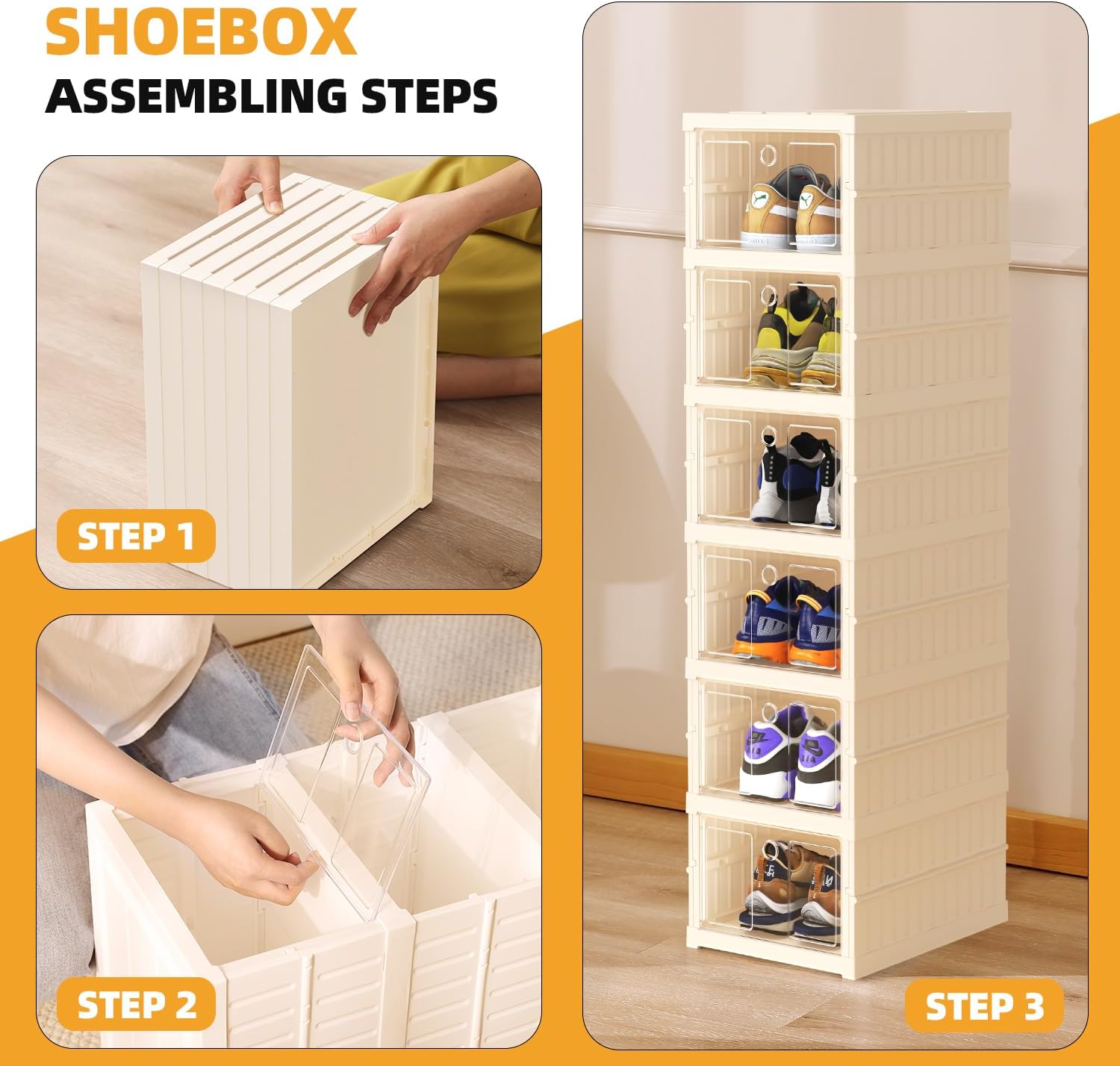 Caja de almacenamiento plegable para zapatos, organizador de 6 niveles de plástico con puerta transparente para entrada, contenedores de