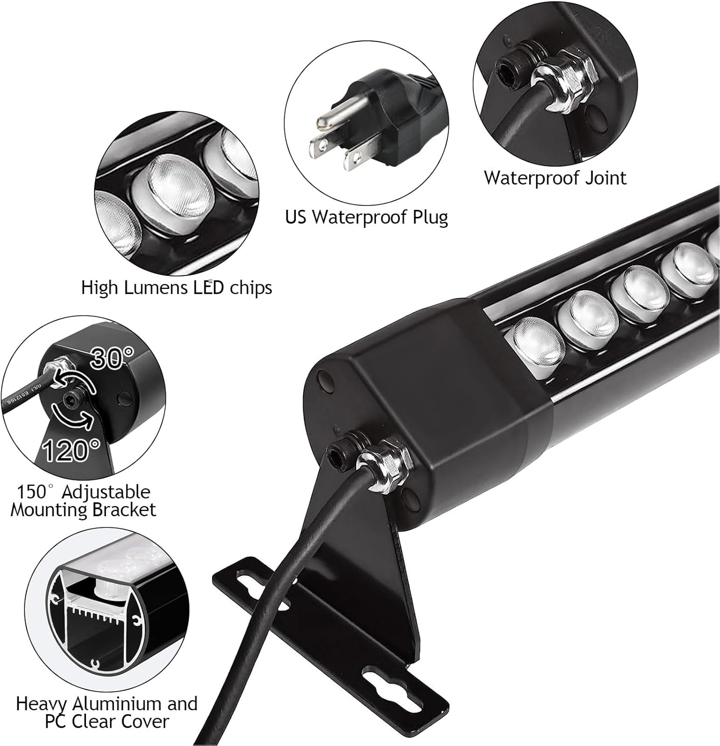 Lámpara de pared para exteriores de 72 W, luces de Halloween para exteriores, barra de luces RGB de 5000 K regulables de 48 pulgadas, luz de pared