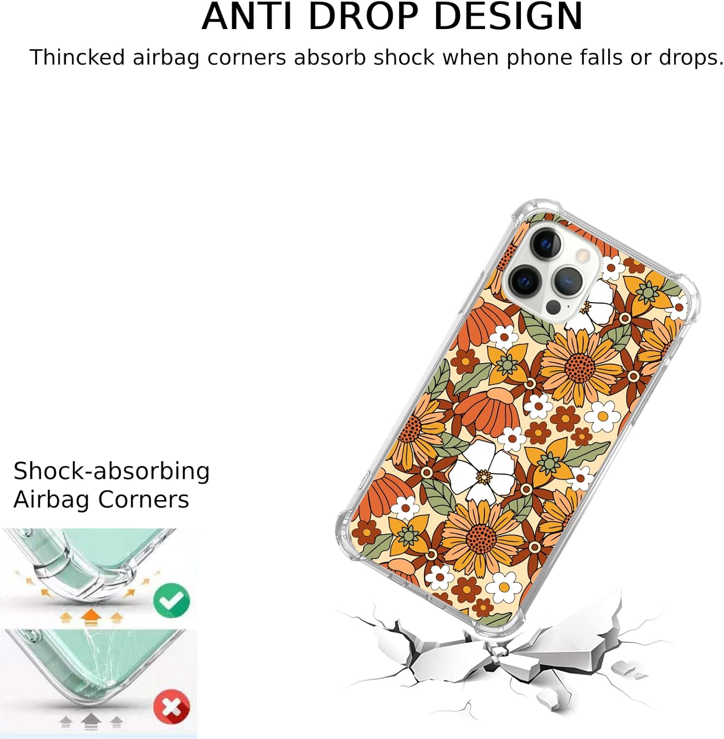 Lobtseyrem Funda de flores retro de los años 70 compatible con iPhone 15 Pro, funda floral colorida hippie Groovy para iPhone 15 Pro, funda de TPU a