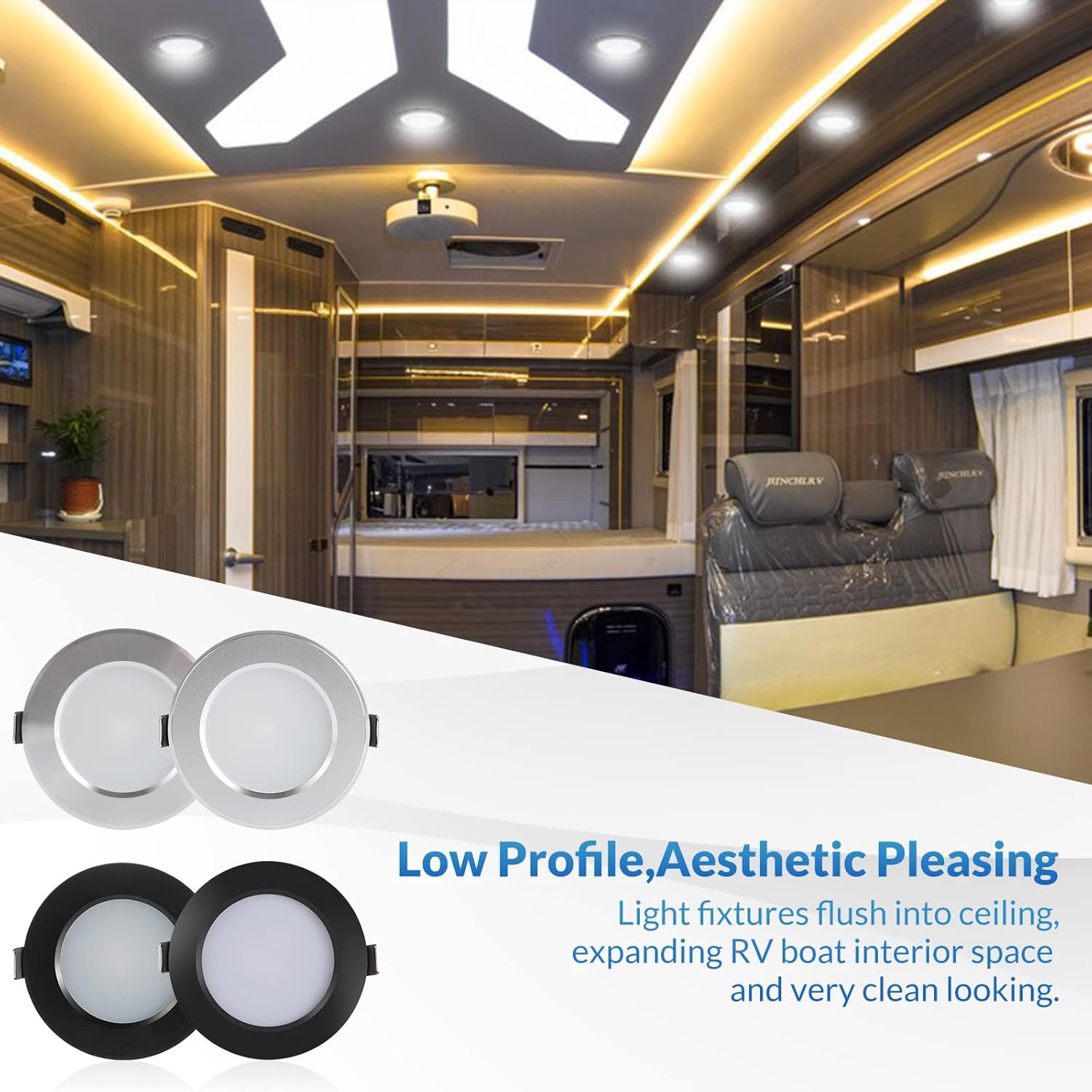 RV Boat Recessed Ceiling Light,4 Pack,12-24Volt LED Puck Light,RV LED Down Light,Slim LED Panel Light,DC 12V-24V Ceiling Light,Solar Down Light,All