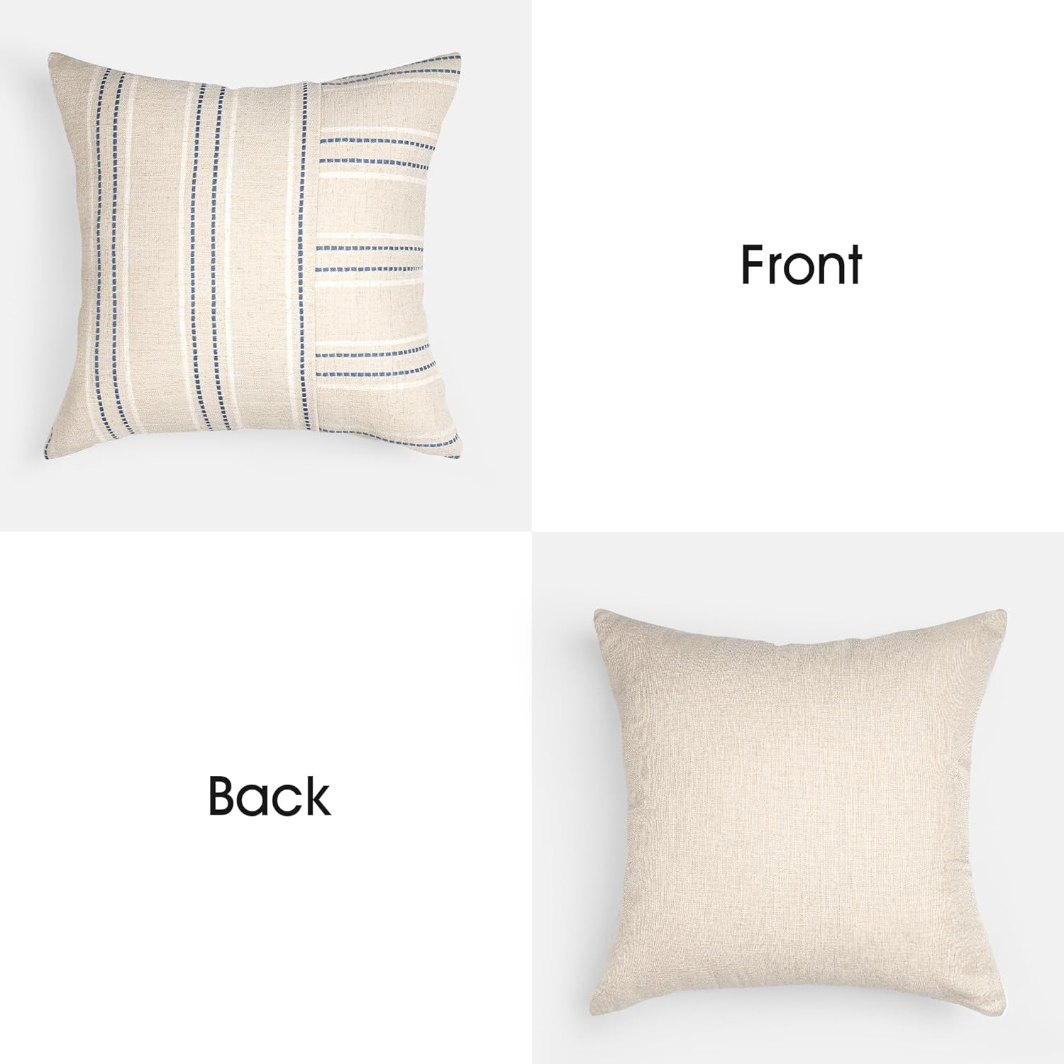 AELS Juego de 2 fundas de almohada decorativas de lino de 18 x 18 pulgadas, fundas de almohada con textura bohemia, color beige con rayas blancas y