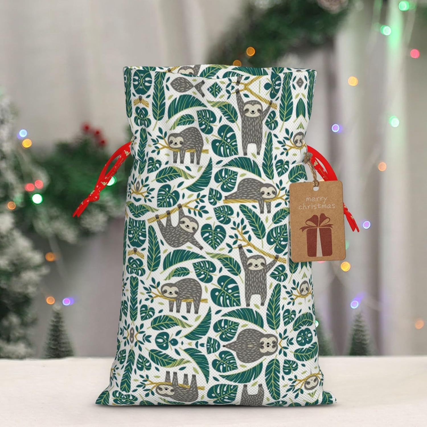 MyPiky Adorables bolsas de regalo de Navidad con estampado de perezosos, bolsas de regalo de 8.3 x 11.8 pulgadas, bolsa de almacenamiento para