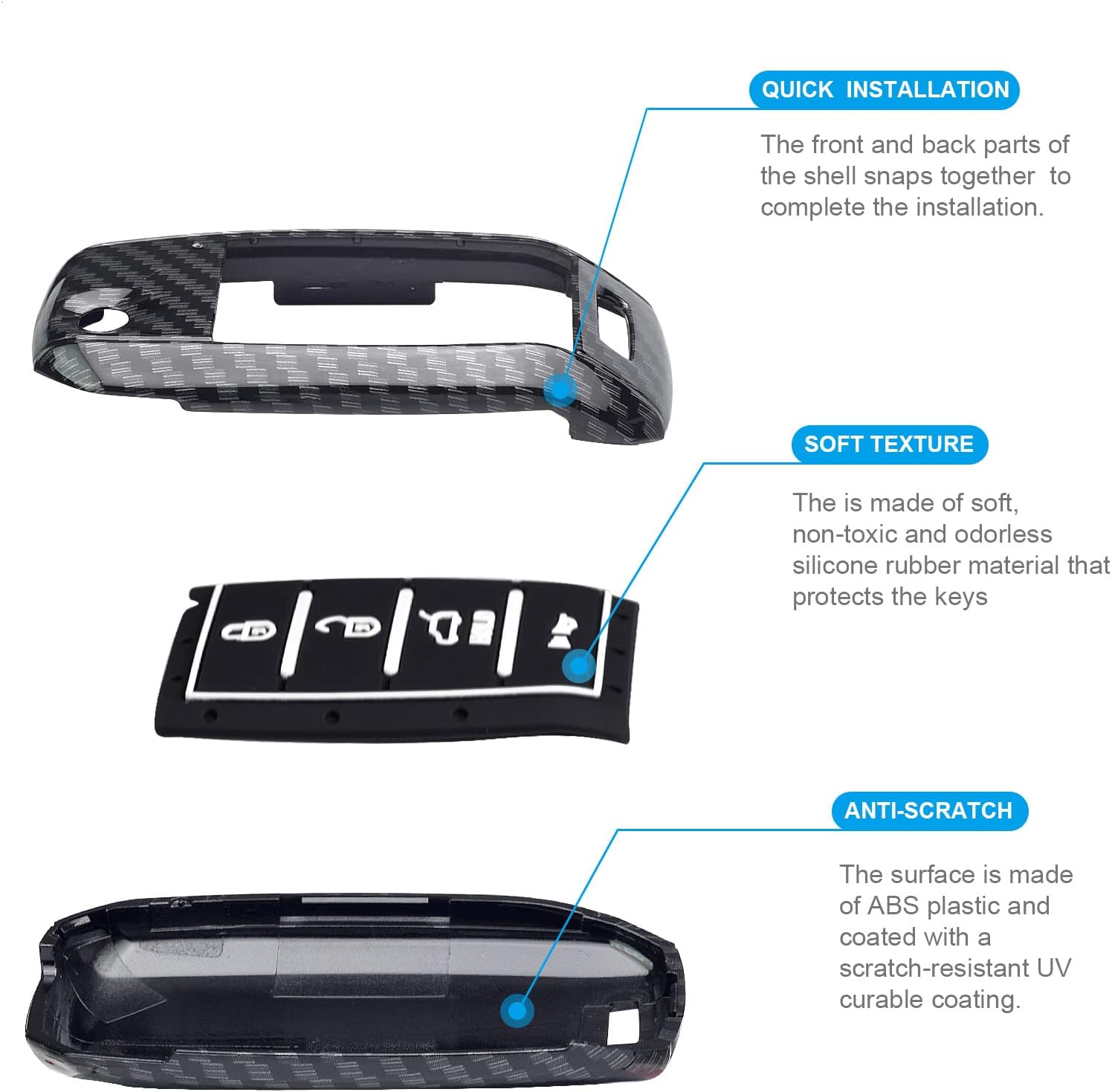 Funda inteligente para llavero compatible con KIA Forte Optima Rio Sedona Sorento Soul SPORTAGE caucho de silicona negra con patrón de fibra de
