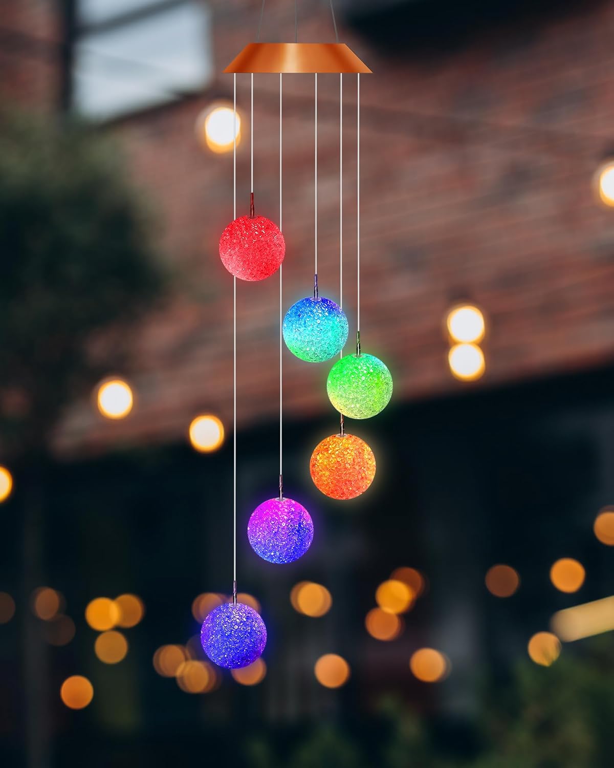 4 carillones de viento solares que cambian de color, bola de cristal LED, campanillas de viento solares portátiles impermeables colgantes luces