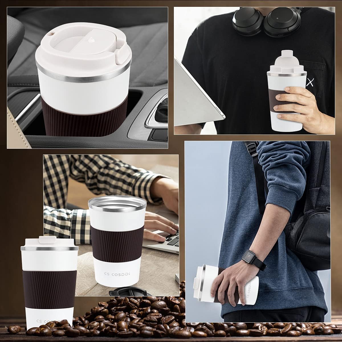 CS COSDDI – Vaso térmico de acero inoxidable de 12 onzas con aislamiento al vacío, taza de viaje a prueba de derrames con tapa, para mantener el