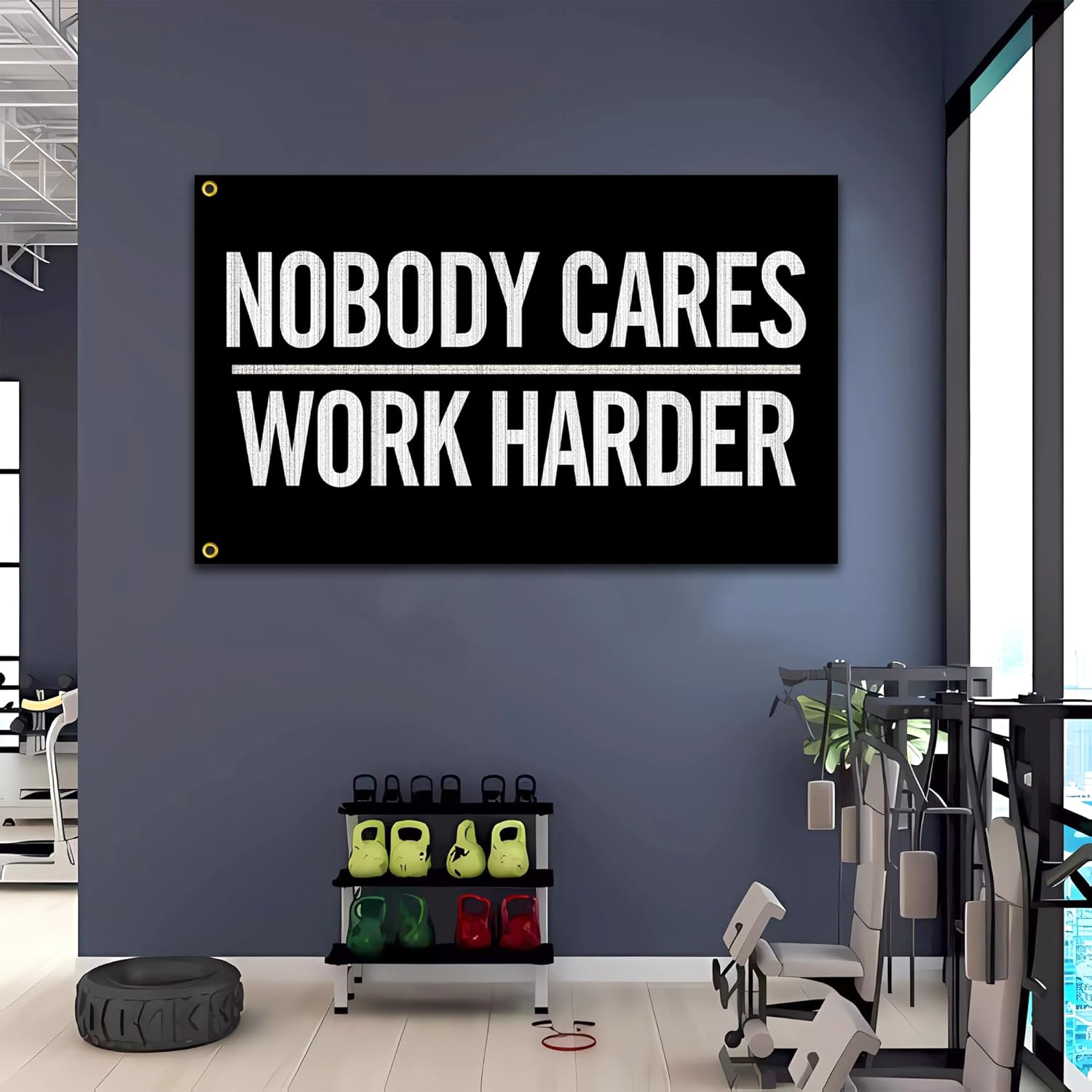 Bandera de Nobody Cares Work Harder de 3 x 5 pies, banderas inspiradoras de fitness para el hogar, gimnasio, decoración de pared, habitación,