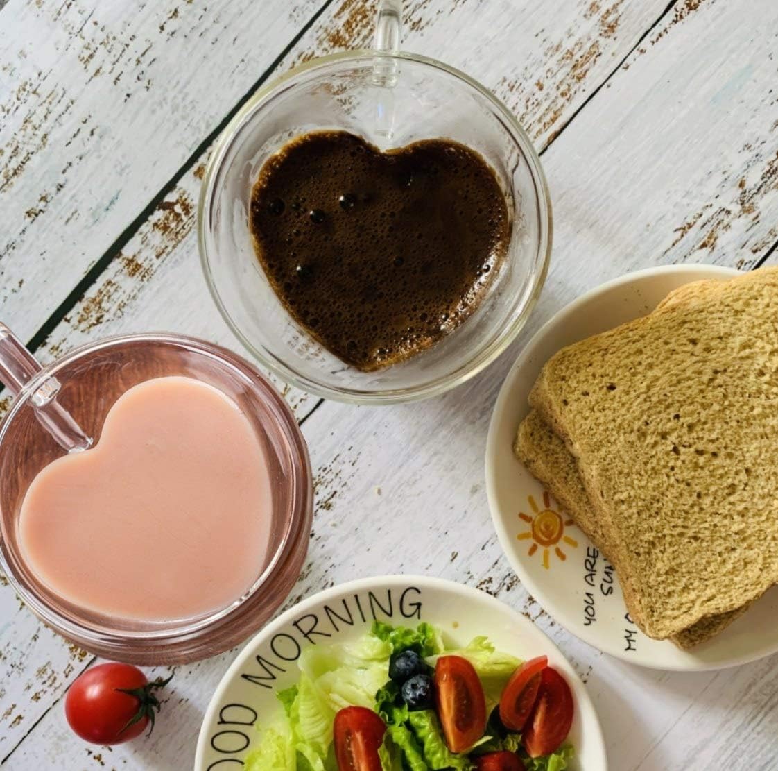 Juego de 2 tazas de café con forma de corazón de vidrio de doble pared aisladas con mango cerrado, resistente al calor, perfecto para mantener tu