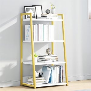 IOTXY Estantería abierta de 4 niveles, soporte de exhibición de acero y madera, estantería de pie de 19.7 in de ancho, color dorado IOTXY Estantería abierta de 4 niveles, soporte de exhibición de acero y madera, estantería de pie de 19.7 in de ancho, color dorado