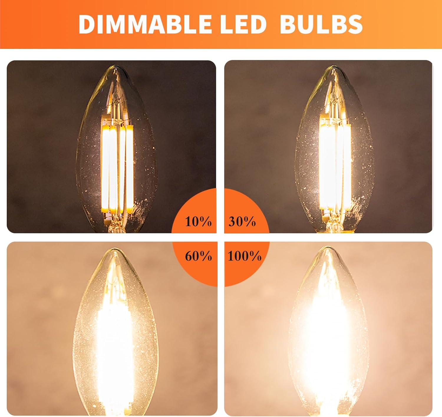 ALAMPEVER Bombillas de candelabro, bombilla de candelabro E12 de 60 vatios, bombilla LED E12 de 2700 K, luz blanca suave, paquete de 24 bombillas de