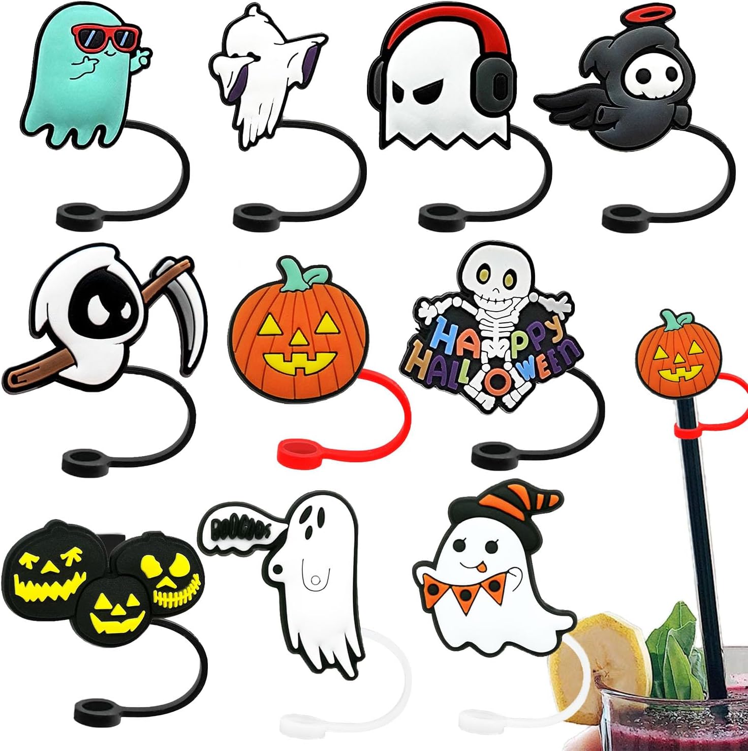 10 piezas de puntas de paja cubierta de terror divertido y peculiar paja cubierta tapa para pajitas reutilizables forma única e interesante