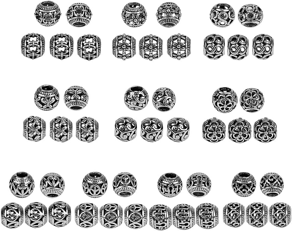 LolliBeads Cuentas de filigrana tibetana de 0.394 pulgadas (0.394 in), color plata envejecida, tamaño de agujero, 0.197 in, cuentas de filigrana