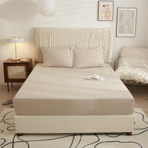 VClife Sábana bajera ajustable suave tamaño individual de color beige liso bronceado con bolsillo profundo de 16 pulgadas de profundidad, sábana de VClife Sábana bajera ajustable suave tamaño individual de color beige liso bronceado con bolsillo profundo de 16 pulgadas de profundidad, sábana de