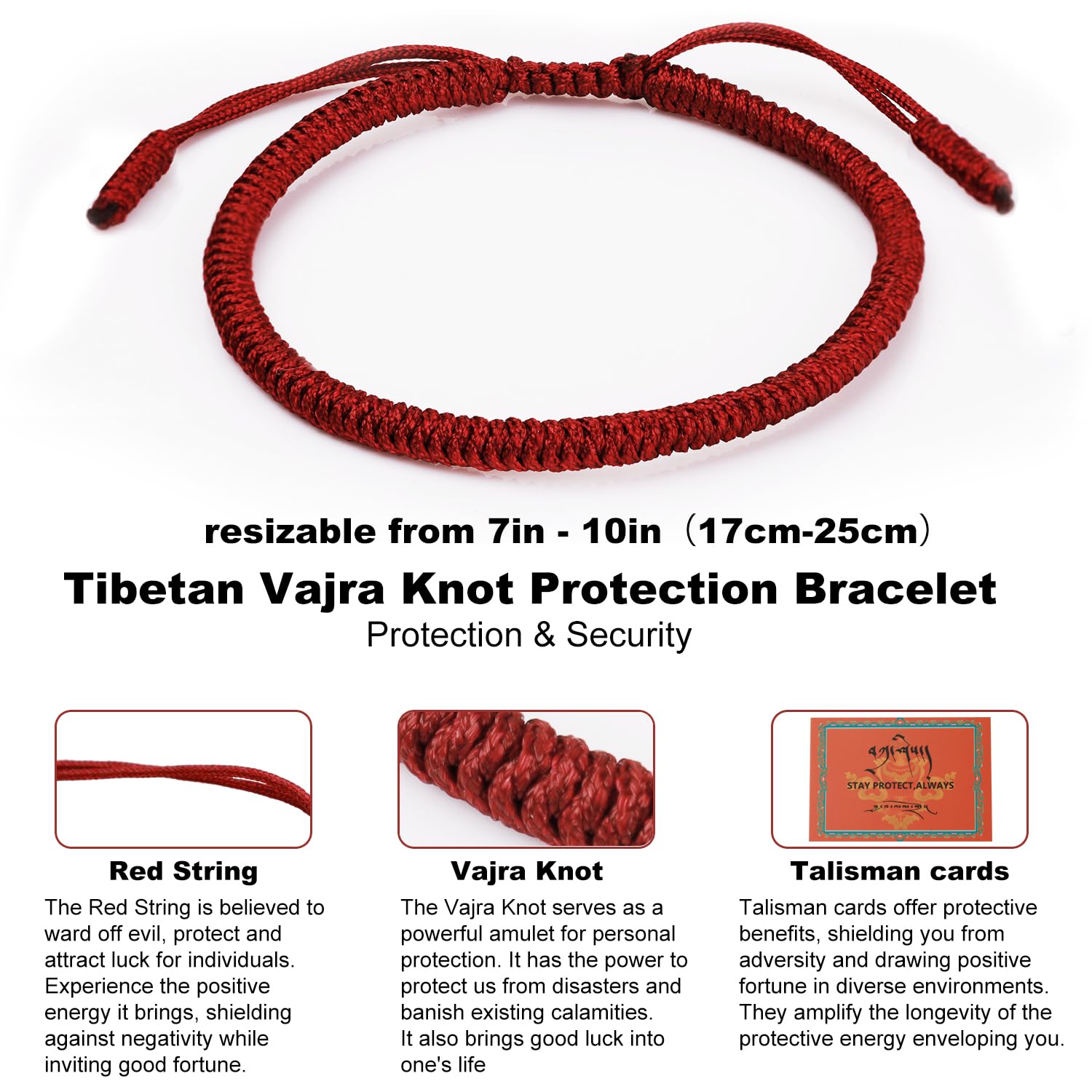 ioieia 2ps Authentic blessed Tibetan monks handmade Dorje Knot protection bracelet for women and men with a talisman.Red string bracelet-mens