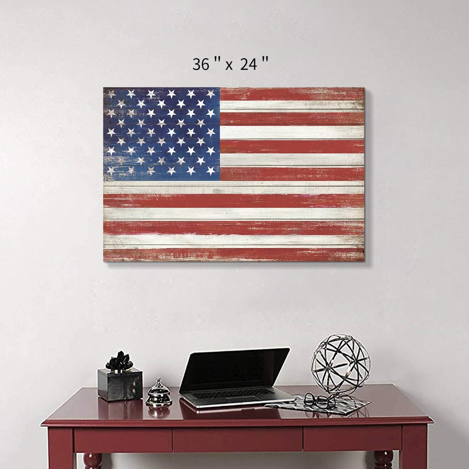 Lienzo decorativo para pared, diseño de bandera de Estados Unidos, diseño de estrellas y rayas, para sala de estar, oficina (36 x 24 pulgadas)