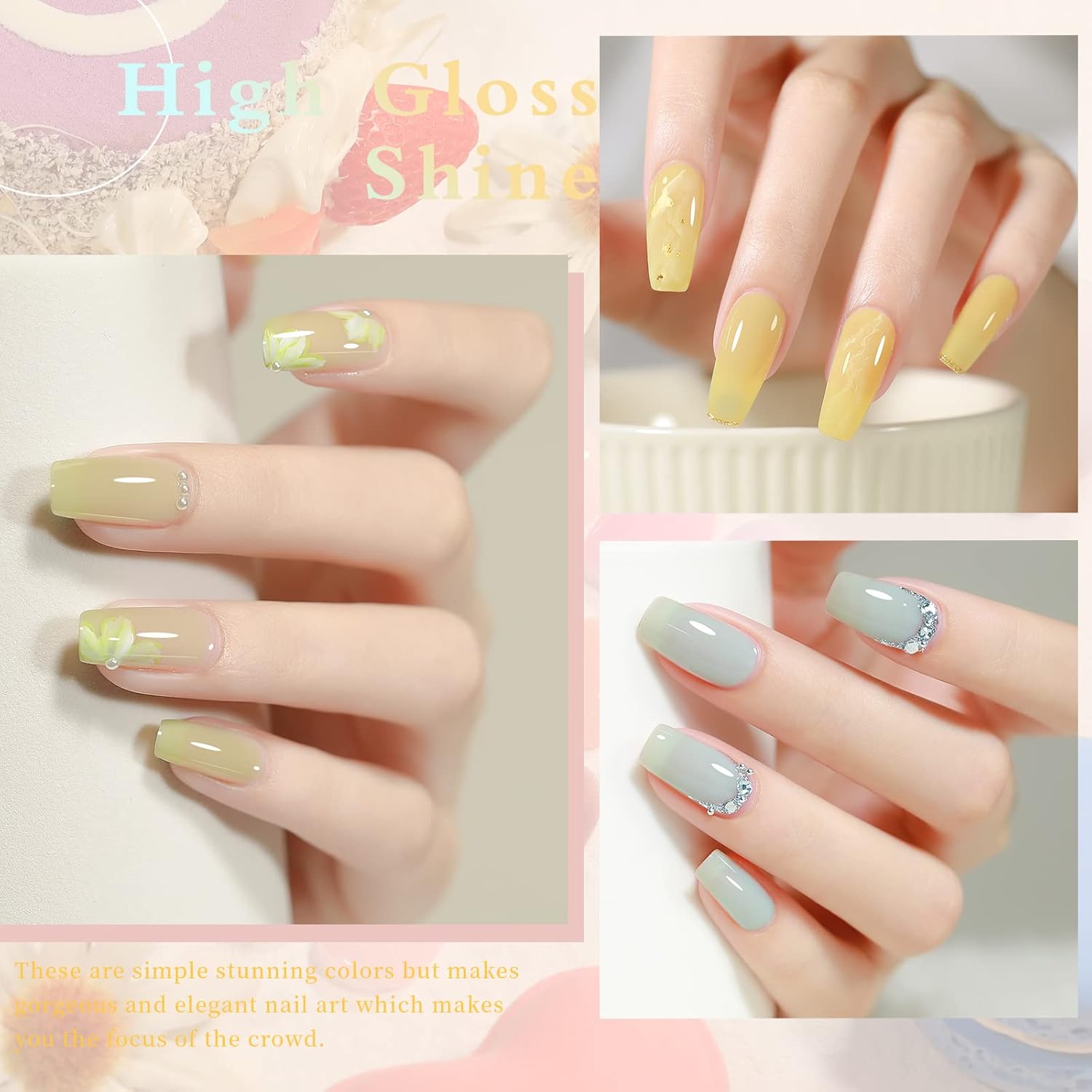 OPUIU Juego de 24 esmaltes de uñas de gel de gelatina pastel nude rosa translúcido con base superior mate, capa superior mate, regalo para mujeres y