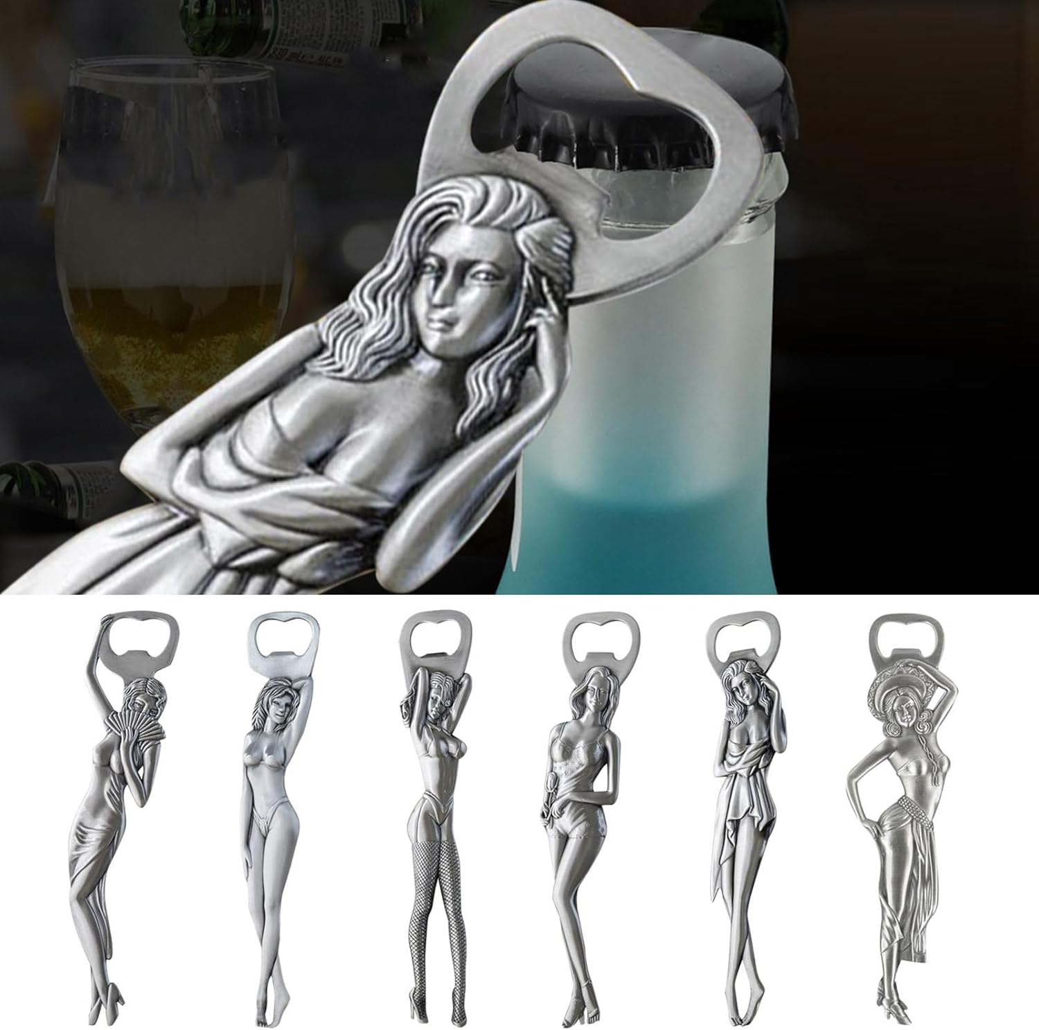 Sacacorchos de cerveza de aleación retro Abridor de botellas de cerveza de belleza Abridor de decoraciones para fiesta de boda o decoración de