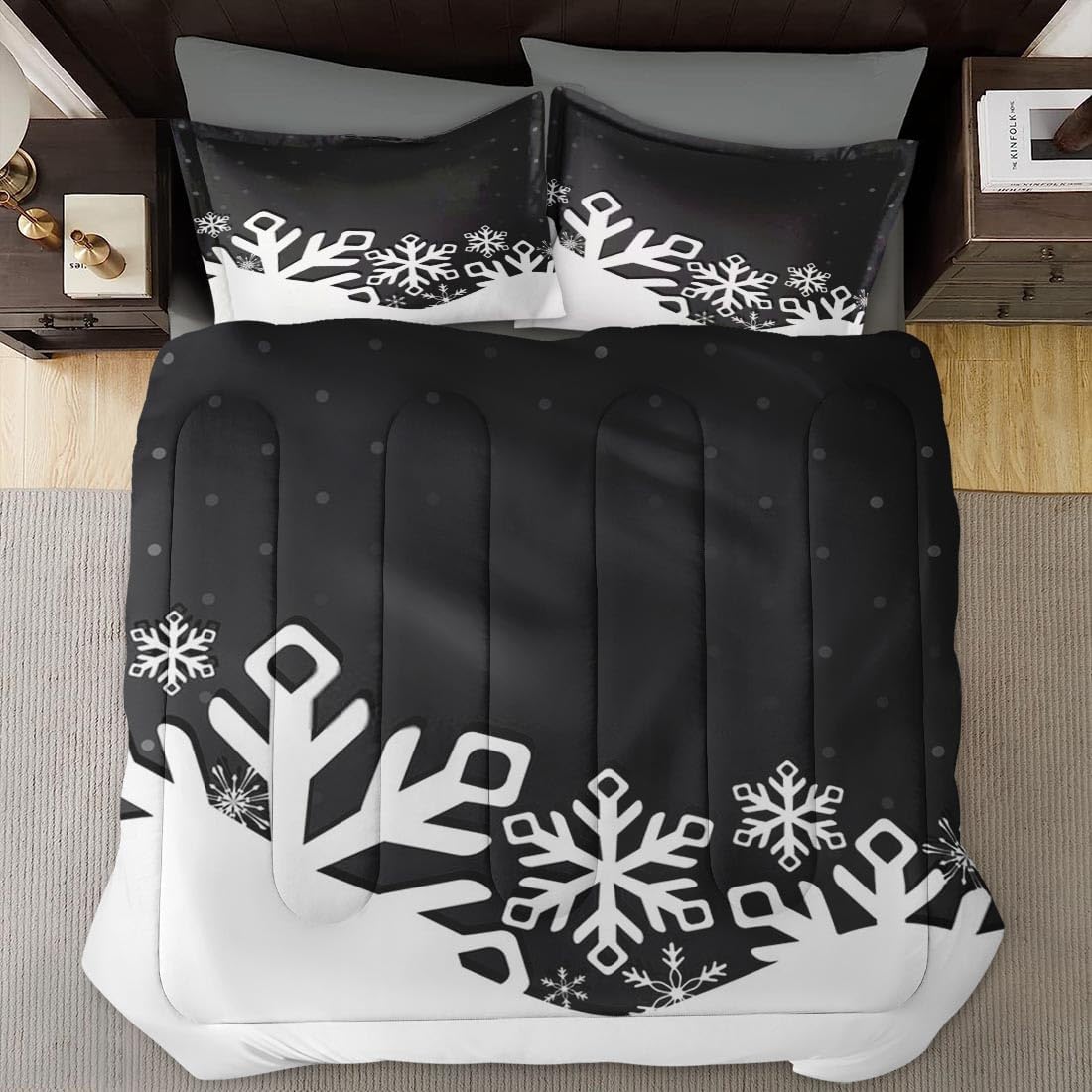 Juego de edredón tamaño King, copos de nieve de Navidad, bola de nieve de invierno, edredón suave para niños y adultos, juego de ropa de cama retro