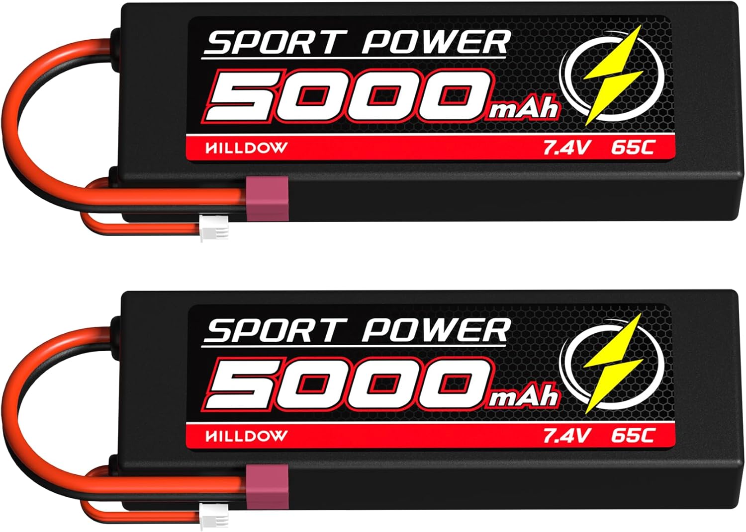 Hilldow Batería Lipo RC de 7.4V 2S 65C 5000mAh Lipos Hard Case Baterías recargables con conector Deans T para 18 110 RC Autos Camiones Control