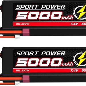 Hilldow Batería Lipo RC de 7.4V 2S 65C 5000mAh Lipos Hard Case Baterías recargables con conector Deans T para 18 110 RC Autos Camiones Control Hilldow Batería Lipo RC de 7.4V 2S 65C 5000mAh Lipos Hard Case Baterías recargables con conector Deans T para 18 110 RC Autos Camiones Control