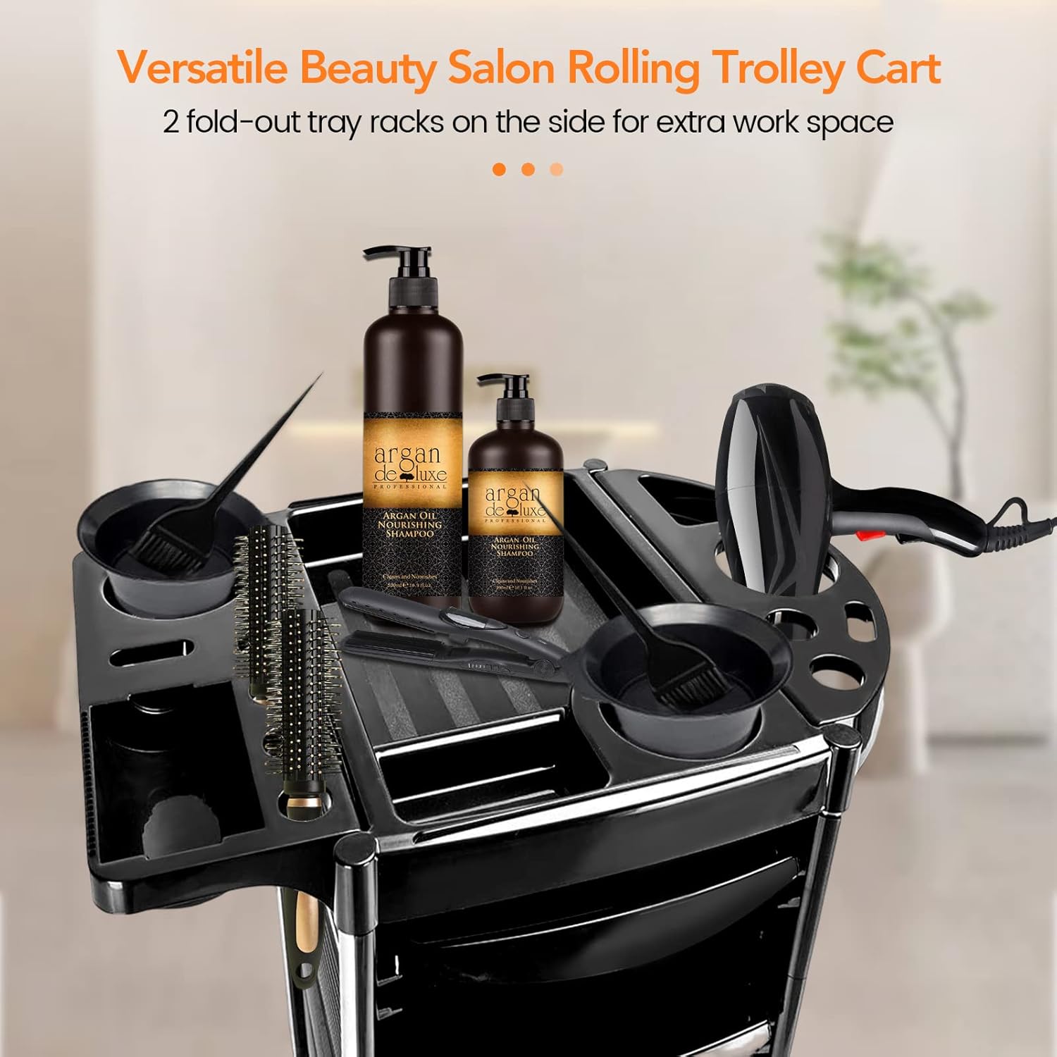 GORLENKEBeauty – Carrito de peluquería con ruedas con 5 cajones, carrito de peluquería con ruedas, color negro Y