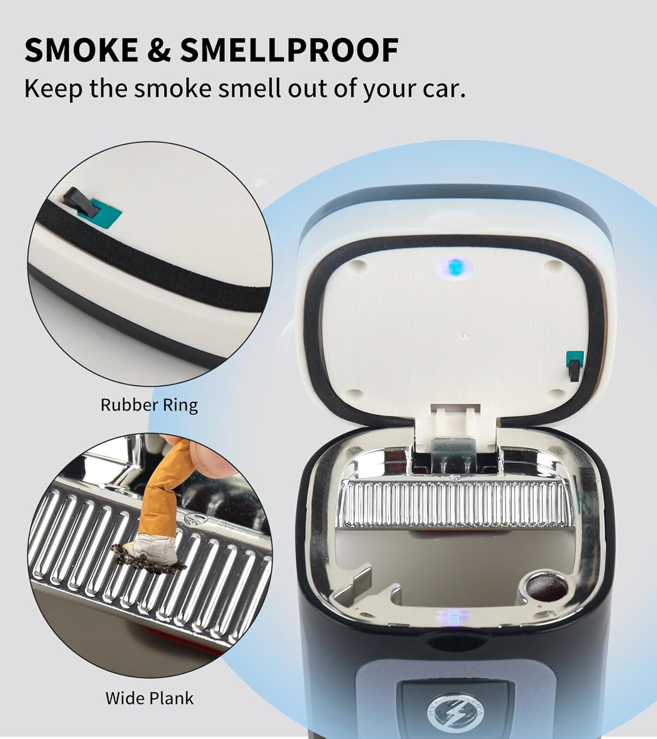 SOLARXIA Cenicero de coche, cenicero automático, encendedor de cigarrillos electrónico, alimentado por energía solar, recargable por USB, con tapa,