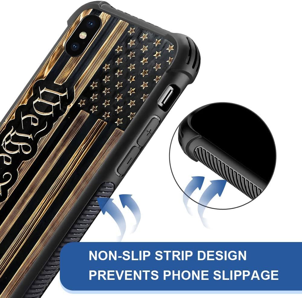 DAIZAG Funda compatible con iPhone Xs, con la bandera de Estados Unidos We The People de grano de madera de grano de madera para iPhone X, fundas