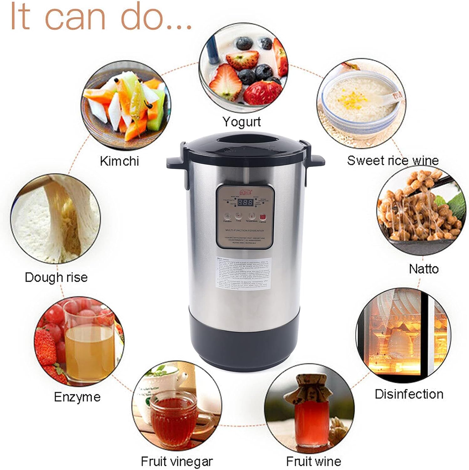 Gdrasuya10 Máquina eléctrica de yogur de 12 litros, máquina de fermentación automática multifuncional para enzimas, arroz, vino, masa de frutas,