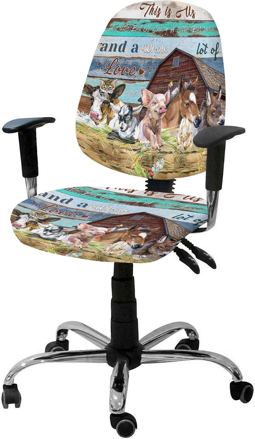 Funda para silla de oficina de computadora, animales de granja, cerdo, vaca, de madera retro, protectora y elástica, fundas para sillas de
