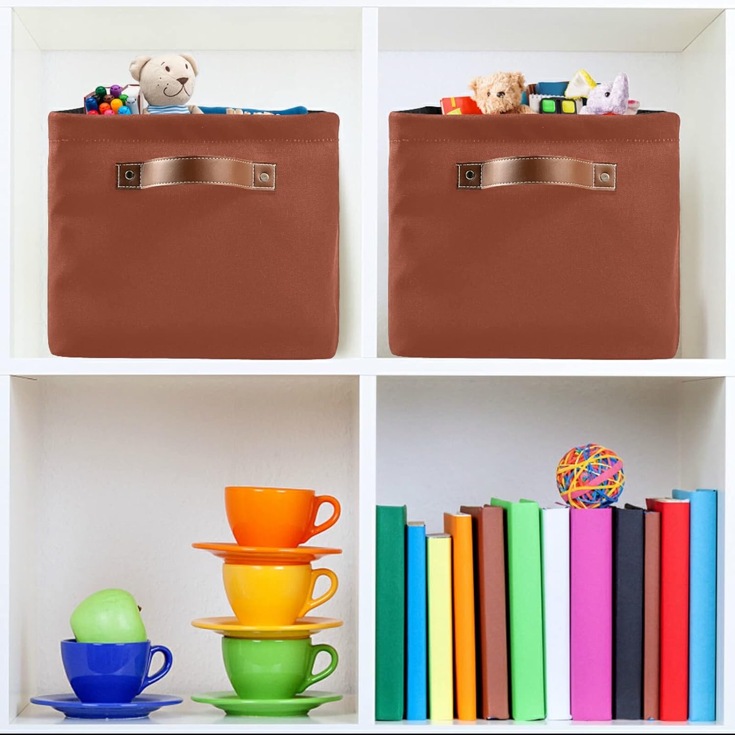 xigua Cesta de almacenamiento de color sólido con asa, cubo de almacenamiento grande plegable para estantes, armario, dormitorio, sala de estar, 1