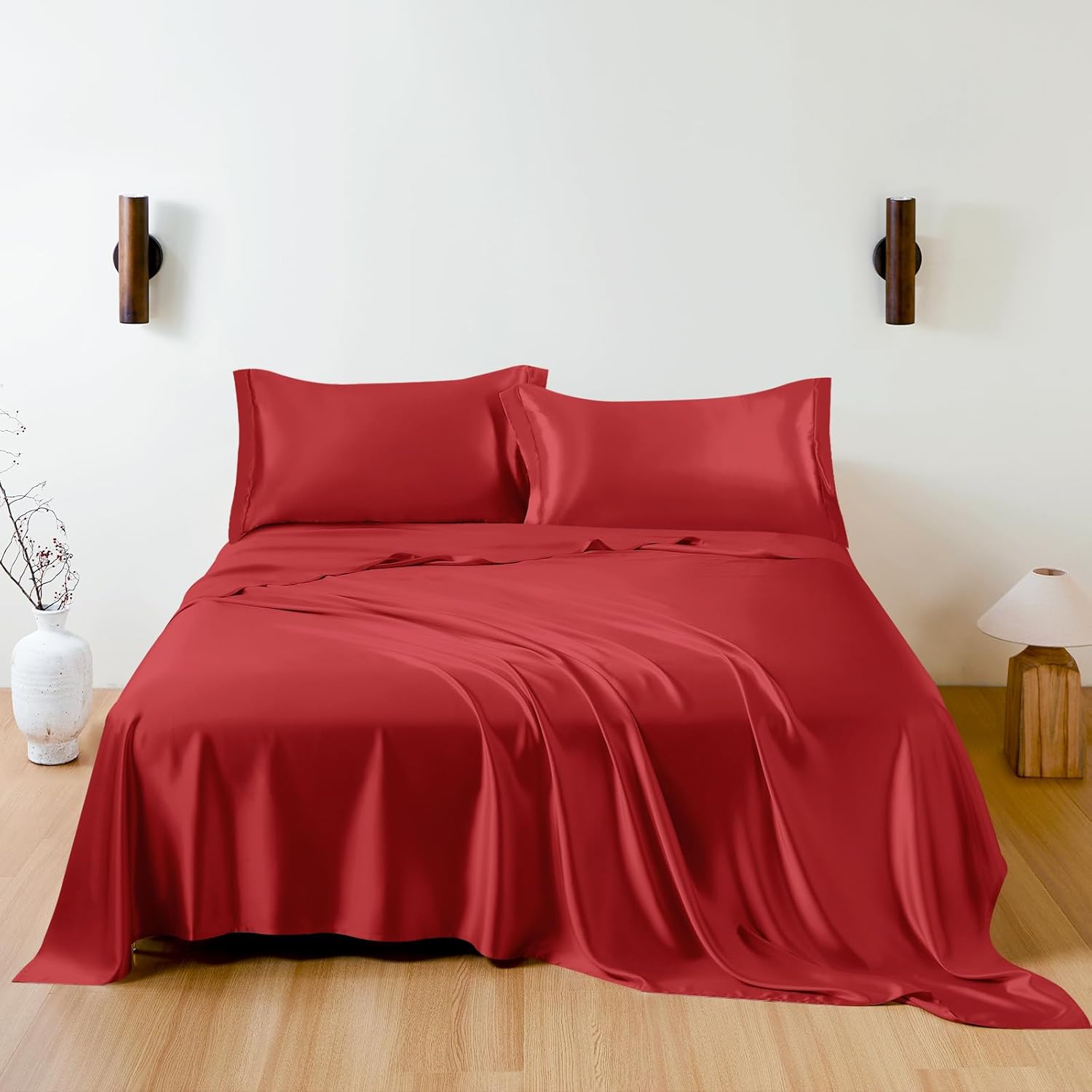 THXSILK – Juego de sábanas de seda 4 piezas, 19 Momme, sábanas de seda de lujo, ultra suaves, duraderas, 100 % seda de morera de grado superior,