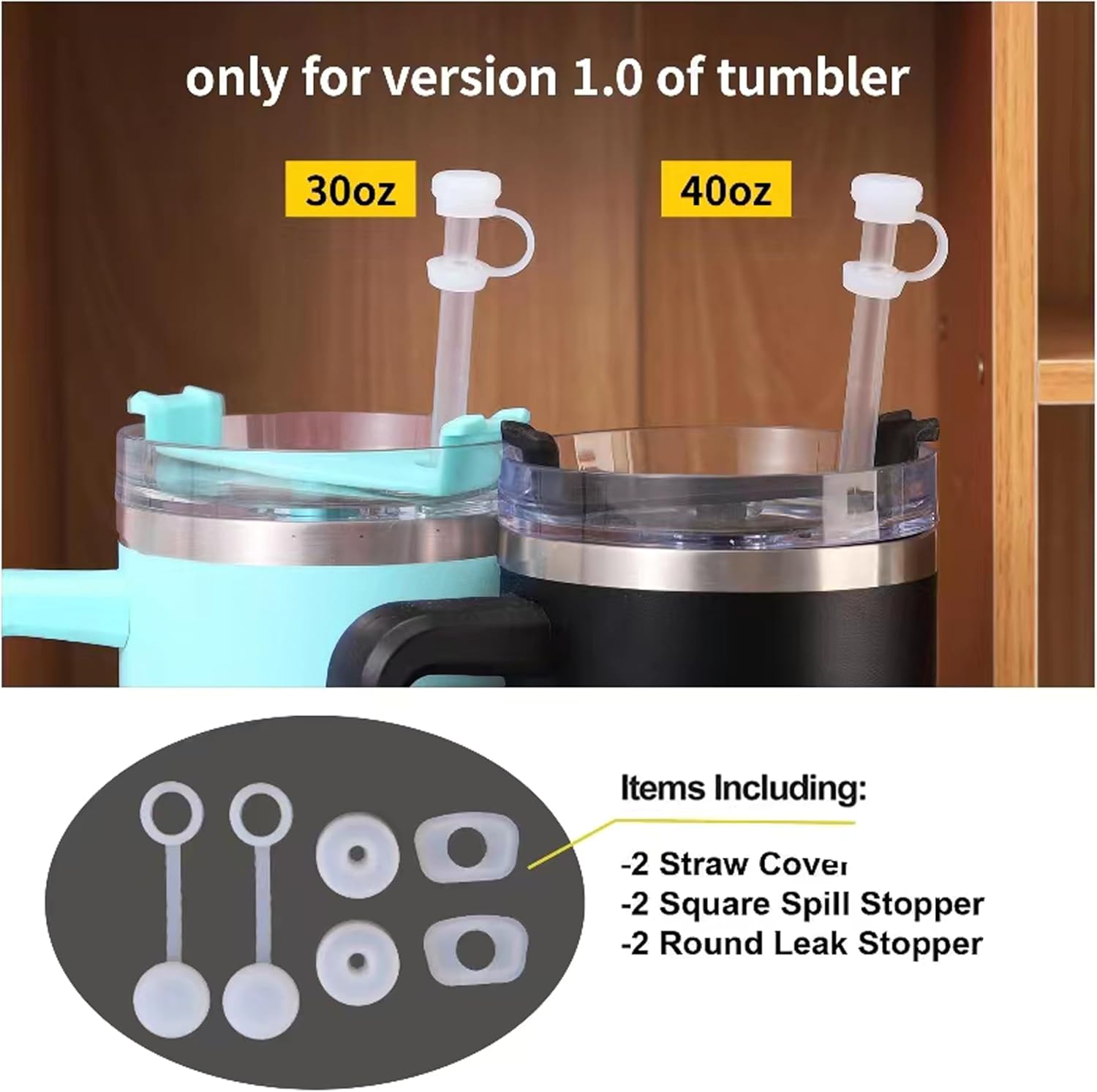 Quencher 40 oz Stainless Steel Tumbler with Handle,Iced Tea or Coffee, Durable Powder Coated Water Bottle, 2 sets of dust plugs for straws and cup
