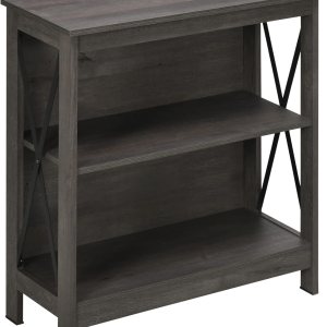 HOMCOM Estantería abierta de esquina de estilo industrial con estantes de almacenamiento y marco de barra de metal en X para sala de estar, gris HOMCOM Estantería abierta de esquina de estilo industrial con estantes de almacenamiento y marco de barra de metal en X para sala de estar, gris