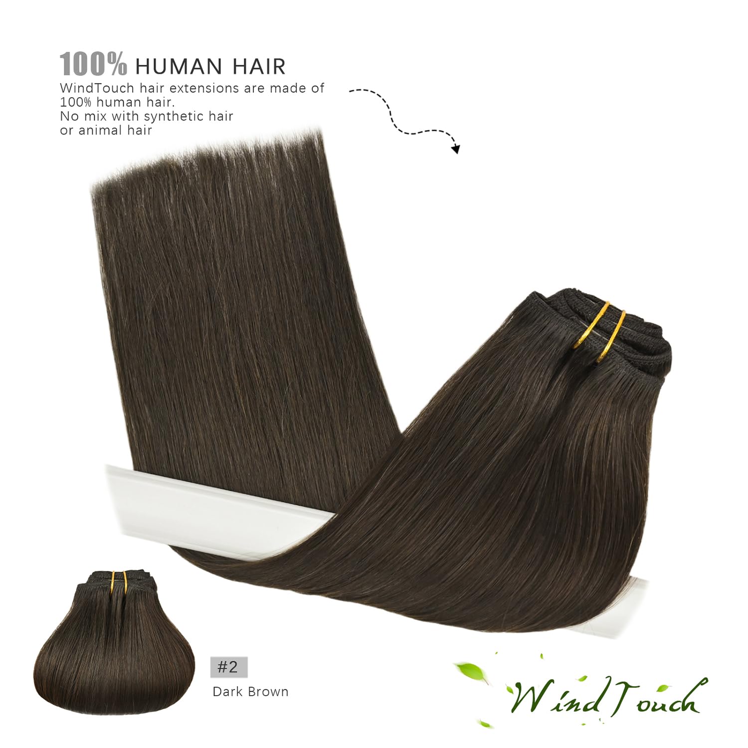 Extensiones de cabello humano Remy suave con pinzas, color castaño oscuro, 2.47onzas, N. 2, 20pulgadas, 7 unidades, para mujer y Día del Amor y la