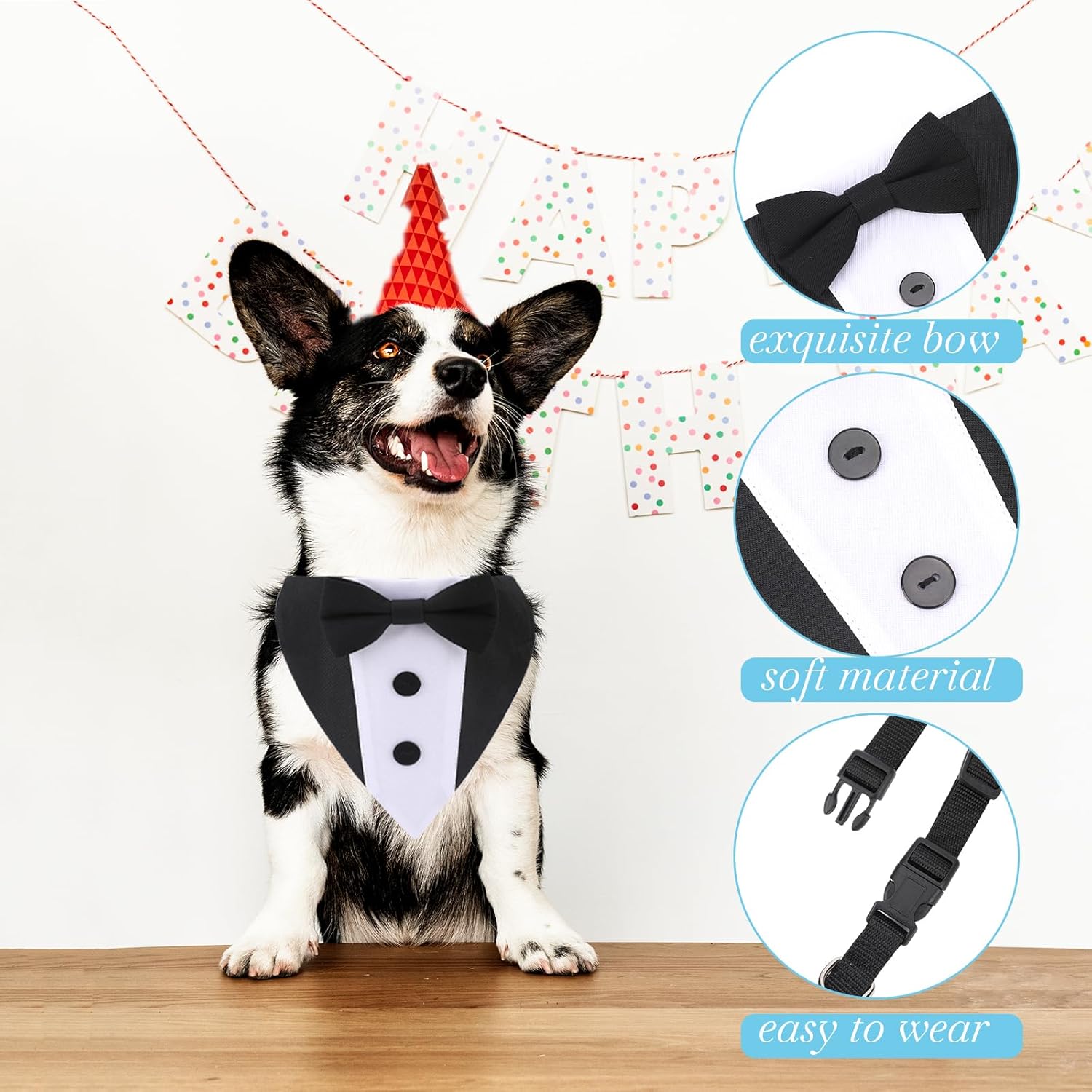 Esmoquin para perro, collar tipo bandana de boda con pajarita, traje de esmoquin ajustable para perro, disfraz formal de perro, esmoquin de fiesta