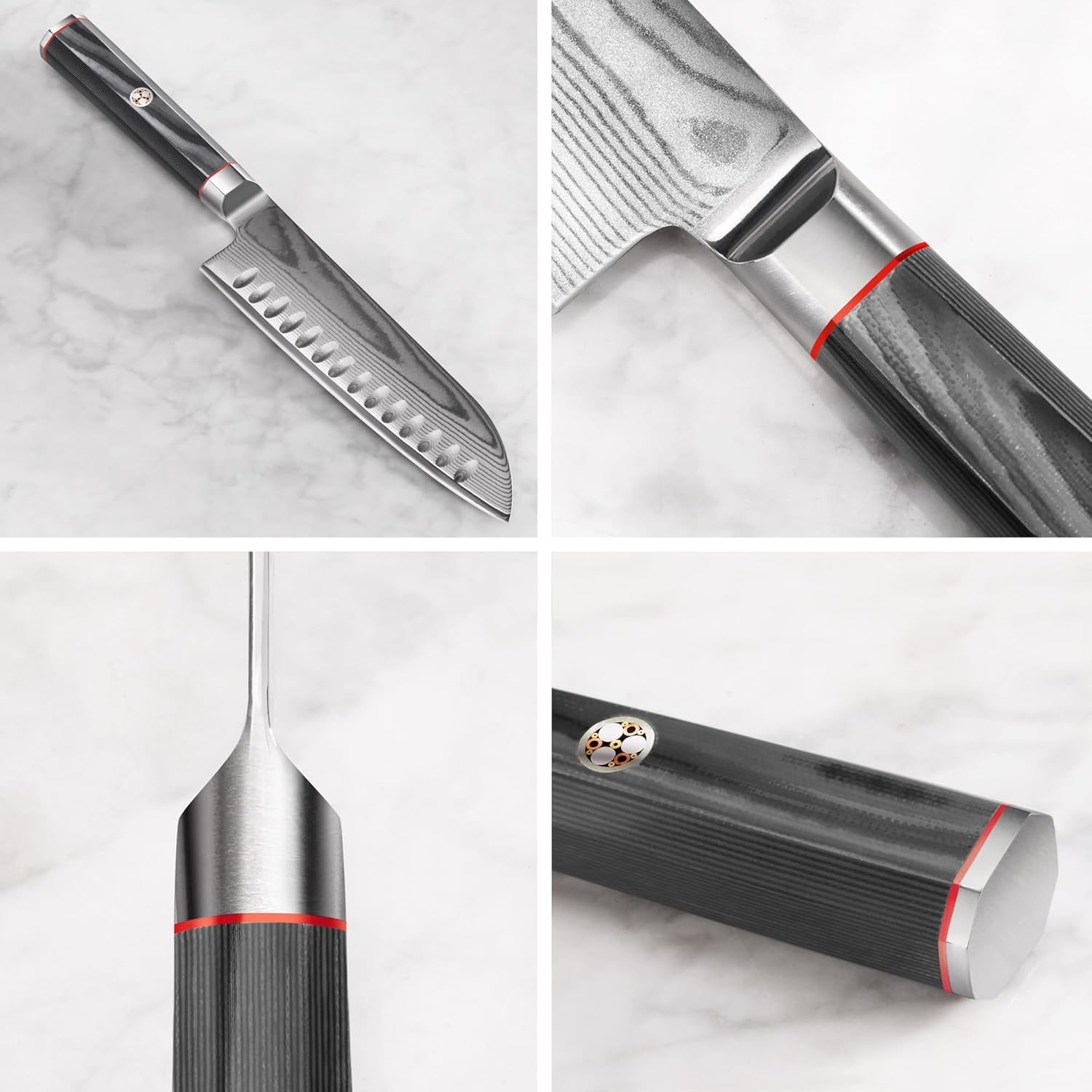 Cangshan YARI Series 501240 X-7 Cuchillo Santoku de acero Damasco de 7 pulgadas con funda