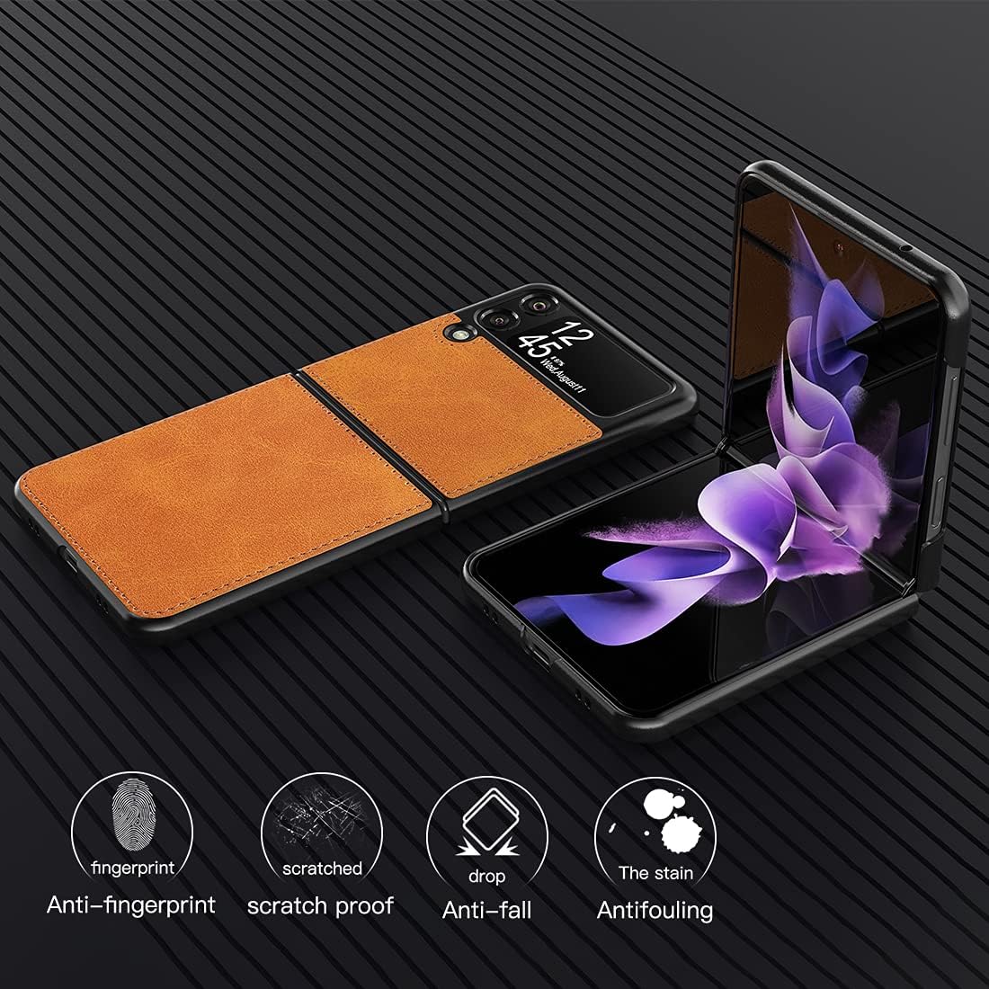 Foluu Funda protectora para Samsung Galaxy Z Flip 3 5G, Galaxy Z Flip 3 5G, piel sintética + carcasa rígida de policarbonato ultrafino, funda