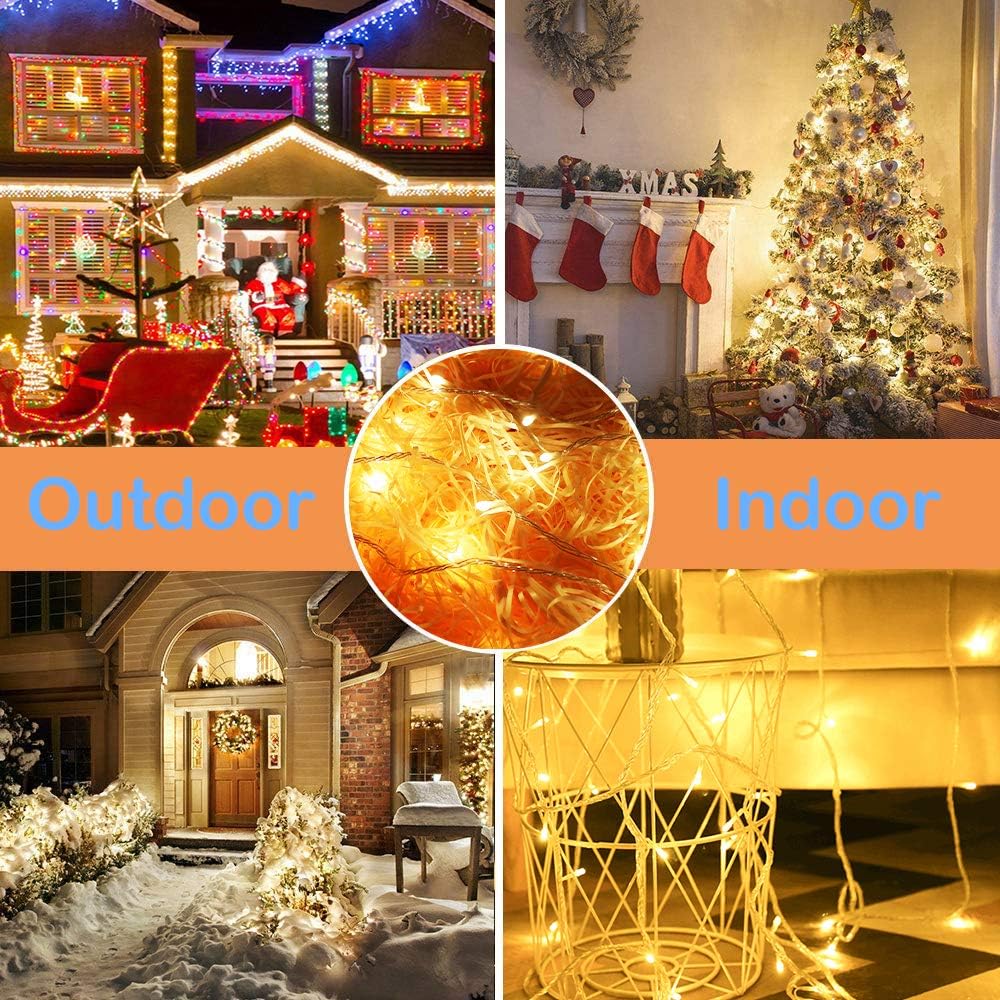 YAOZHOU Guirnalda de luces de Navidad para interiores y exteriores, IP44, impermeable, 196.8 pies, 600 LED, 8 modos, luces de decoración de hadas