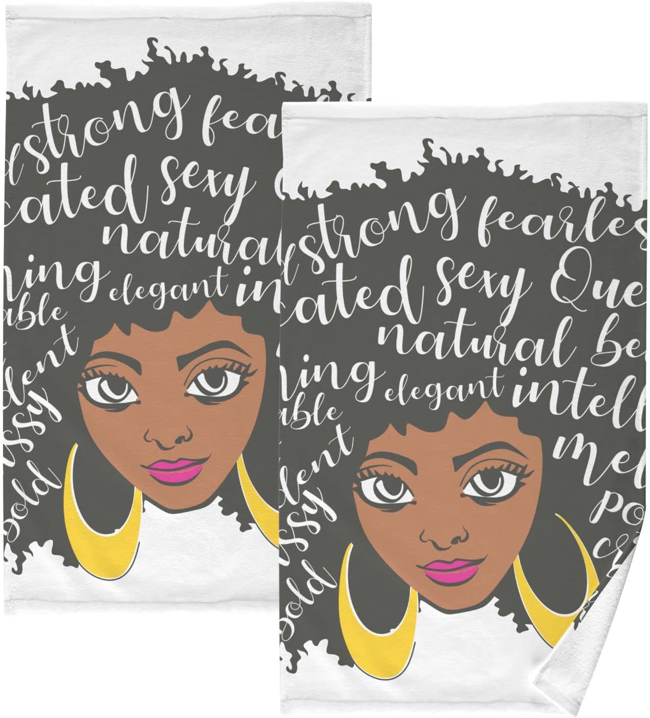 ALAZA Afro Girl – Toallas de mano afroamericanas para baño, 10% algodón, 2 toallas faciales de 16 x 28 pulgadas, absorbentes, suaves y agradables al