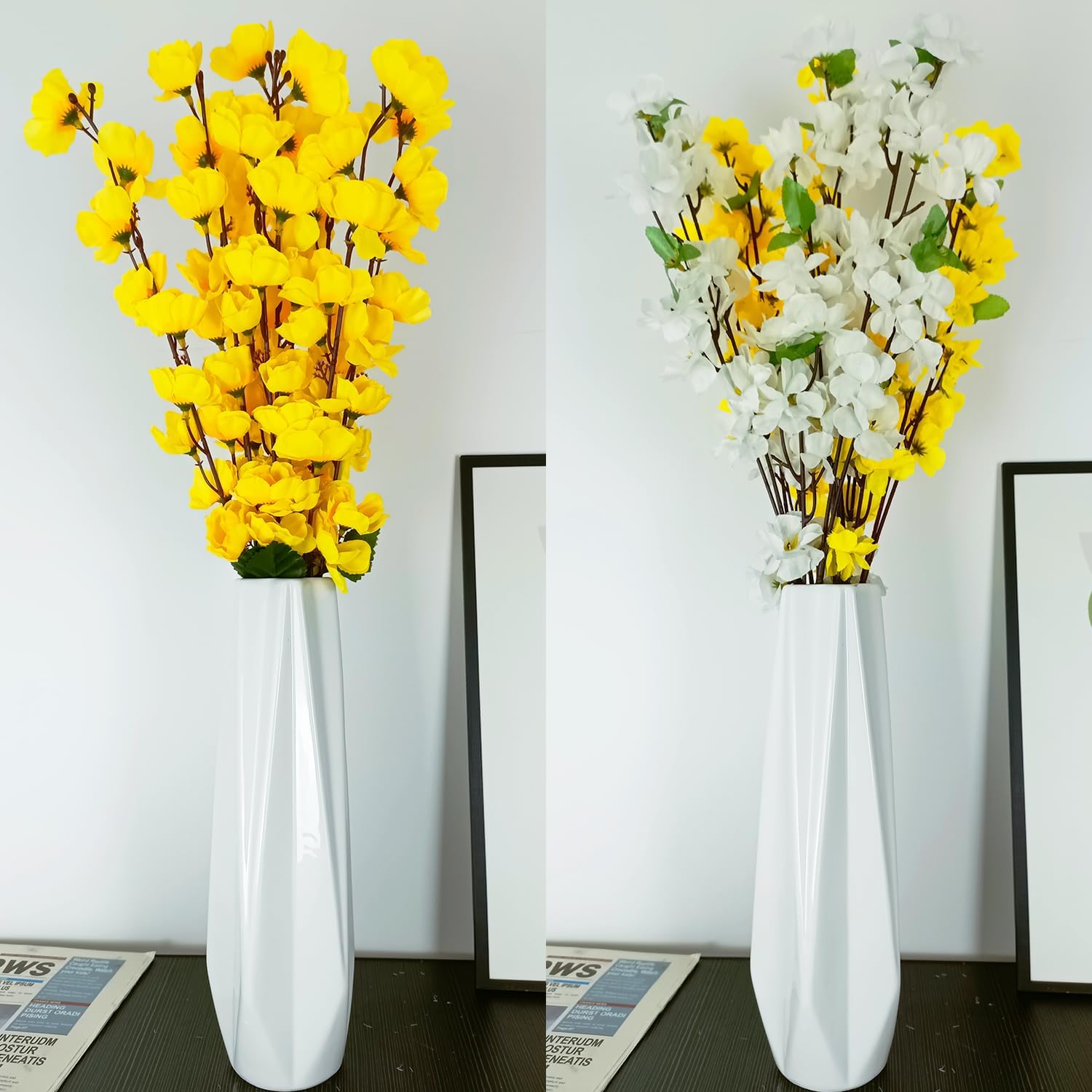 DOCFLVAS Florero de cerámica blanca de 12 pulgadas de alto, florero blanco para decoración del hogar para hierba de las pampas, jarrones modernos