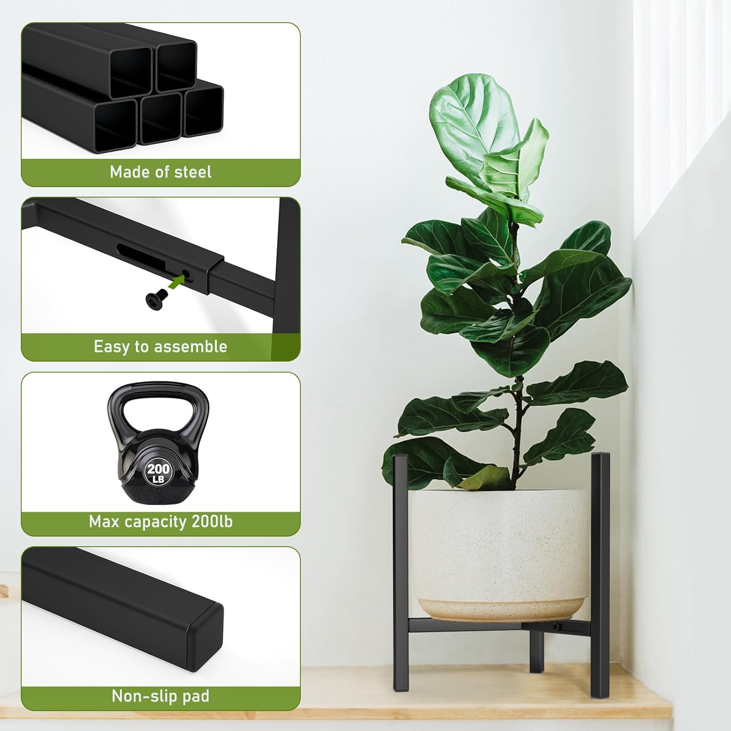 Blvornl Soporte ajustable para plantas, soporte de metal moderno de mediados de siglo, 3 patas, resistente para macetas de 12 a 16 pulgadas, soporte