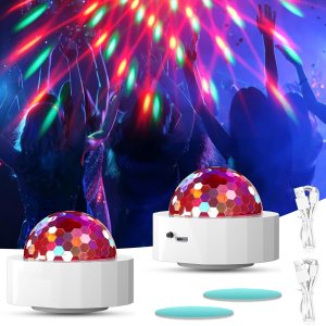 Luces de discoteca para fiestas, 2 piezas de mini bola de discoteca multicolor, luces de discoteca portátiles activadas por sonido, luces LED de Luces de discoteca para fiestas, 2 piezas de mini bola de discoteca multicolor, luces de discoteca portátiles activadas por sonido, luces LED de