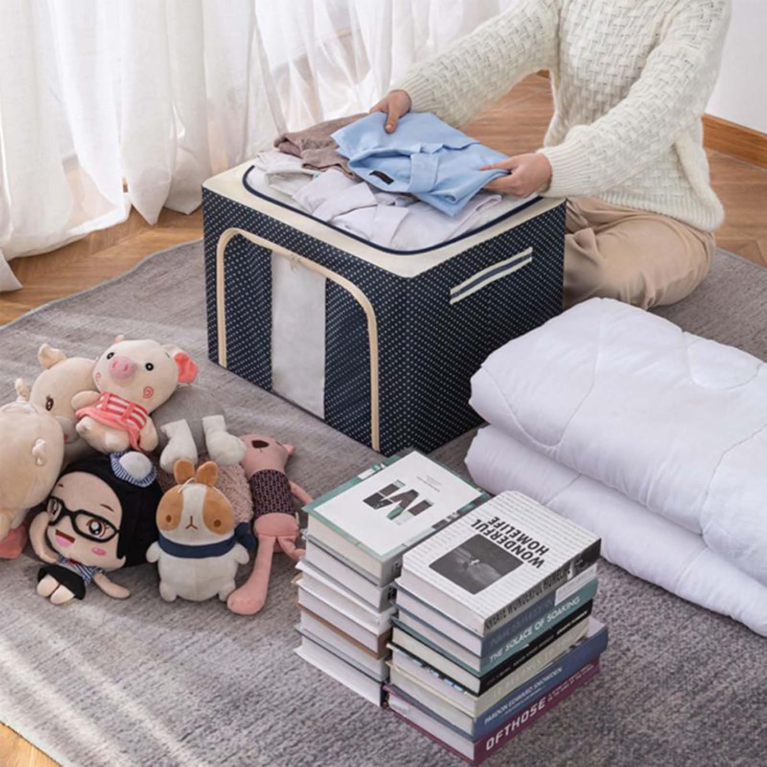 Organizador apilable e impermeable YiHang con marco de acero, ventana y doble cierre para ropa de cama, zapatos o ropa